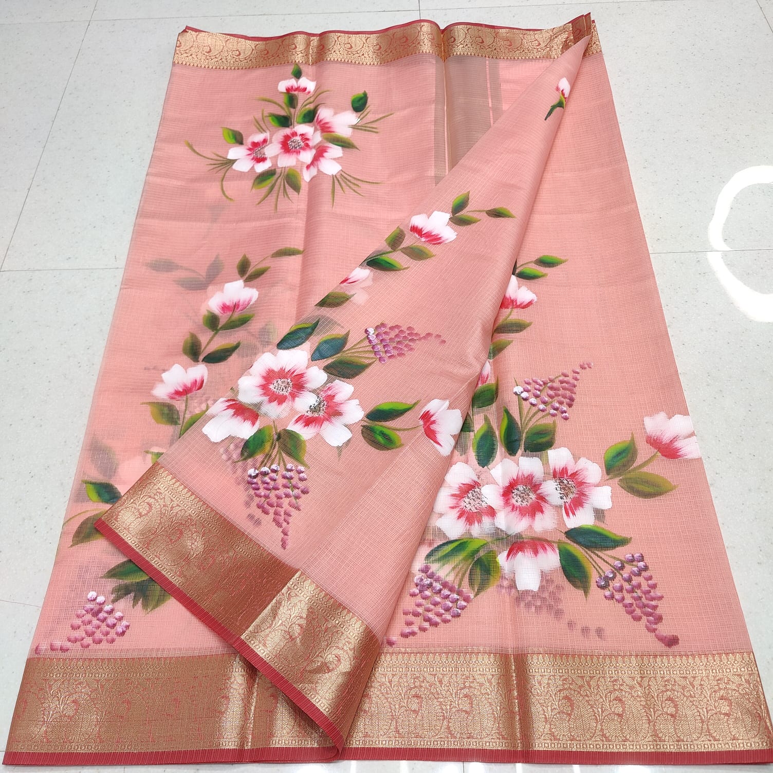 KOTA DORIA SOFT SILK BRUSH PAINT SAREE