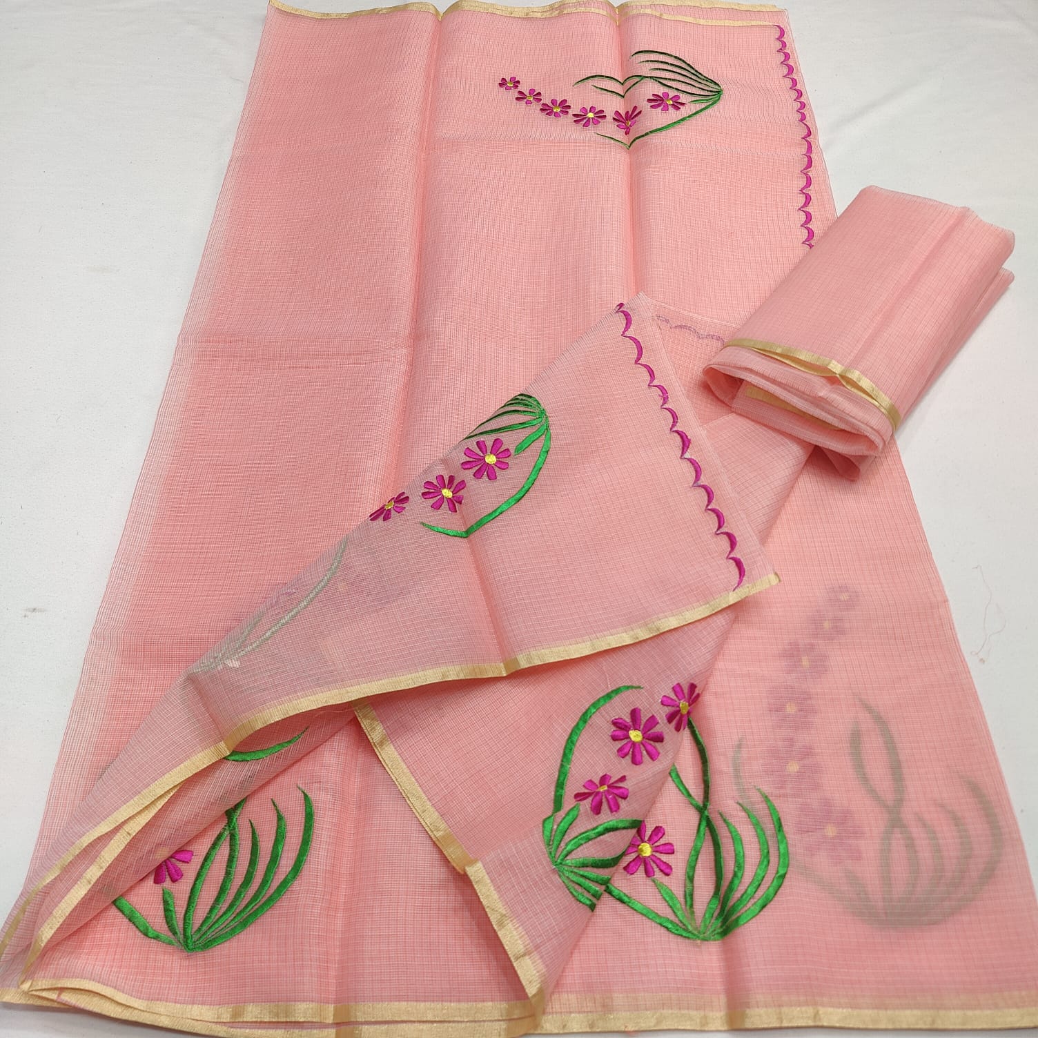 KOTA DORIA MIX COTTON HAND MACHINE EMBROIDERY SAREE