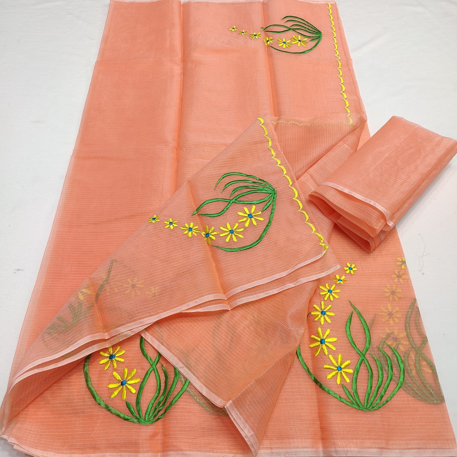 KOTA DORIA MIX COTTON HAND MACHINE EMBROIDERY SAREE