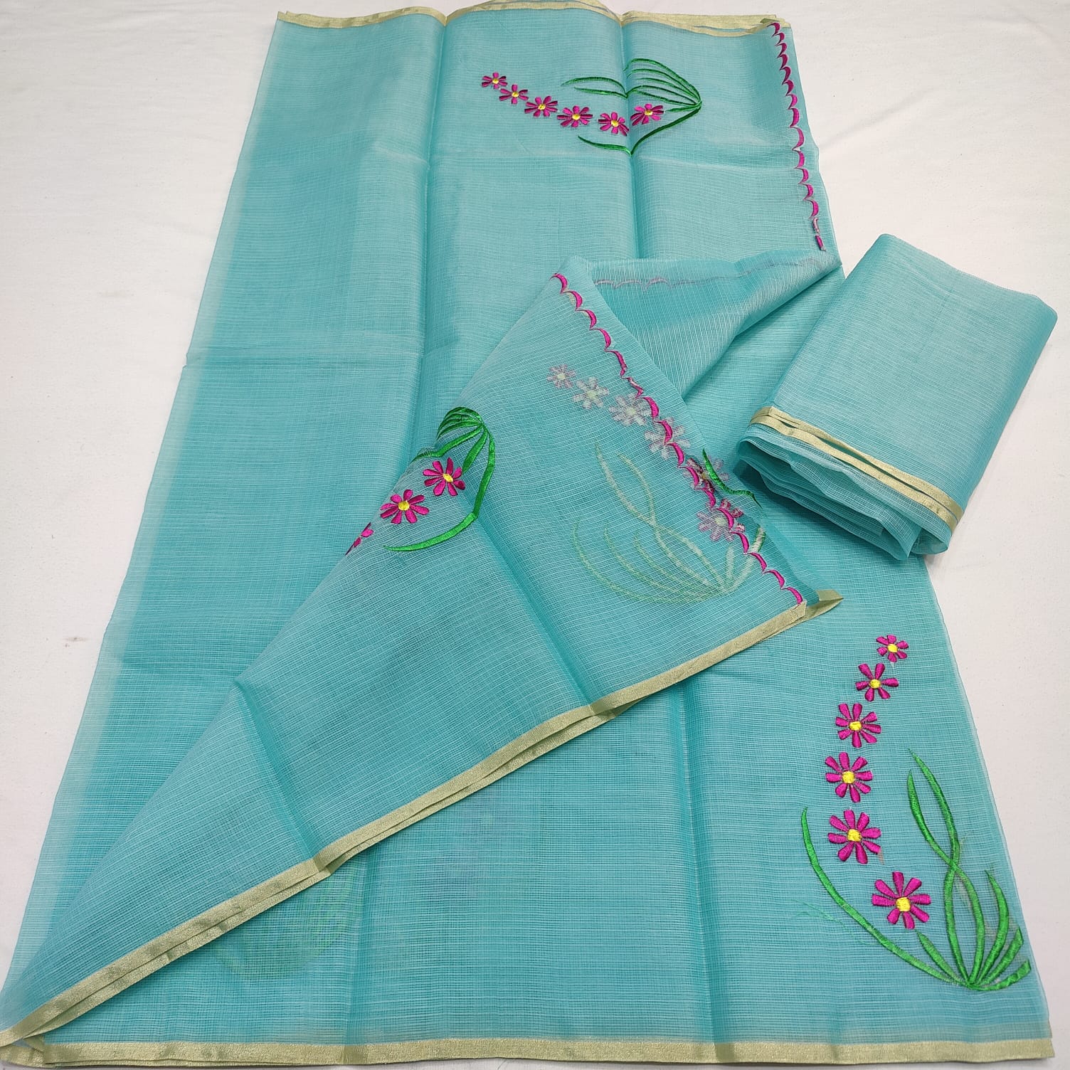 KOTA DORIA MIX COTTON HAND MACHINE EMBROIDERY SAREE