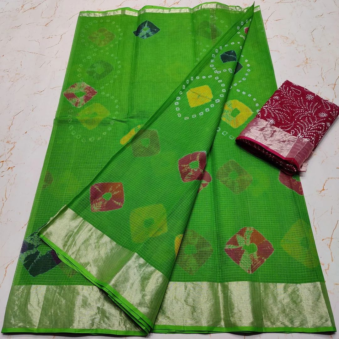 KOTA DORIA PURE COTTON SHIBORY/LAHARIYA/BANDHEJ/BAATIK DYE SAREE