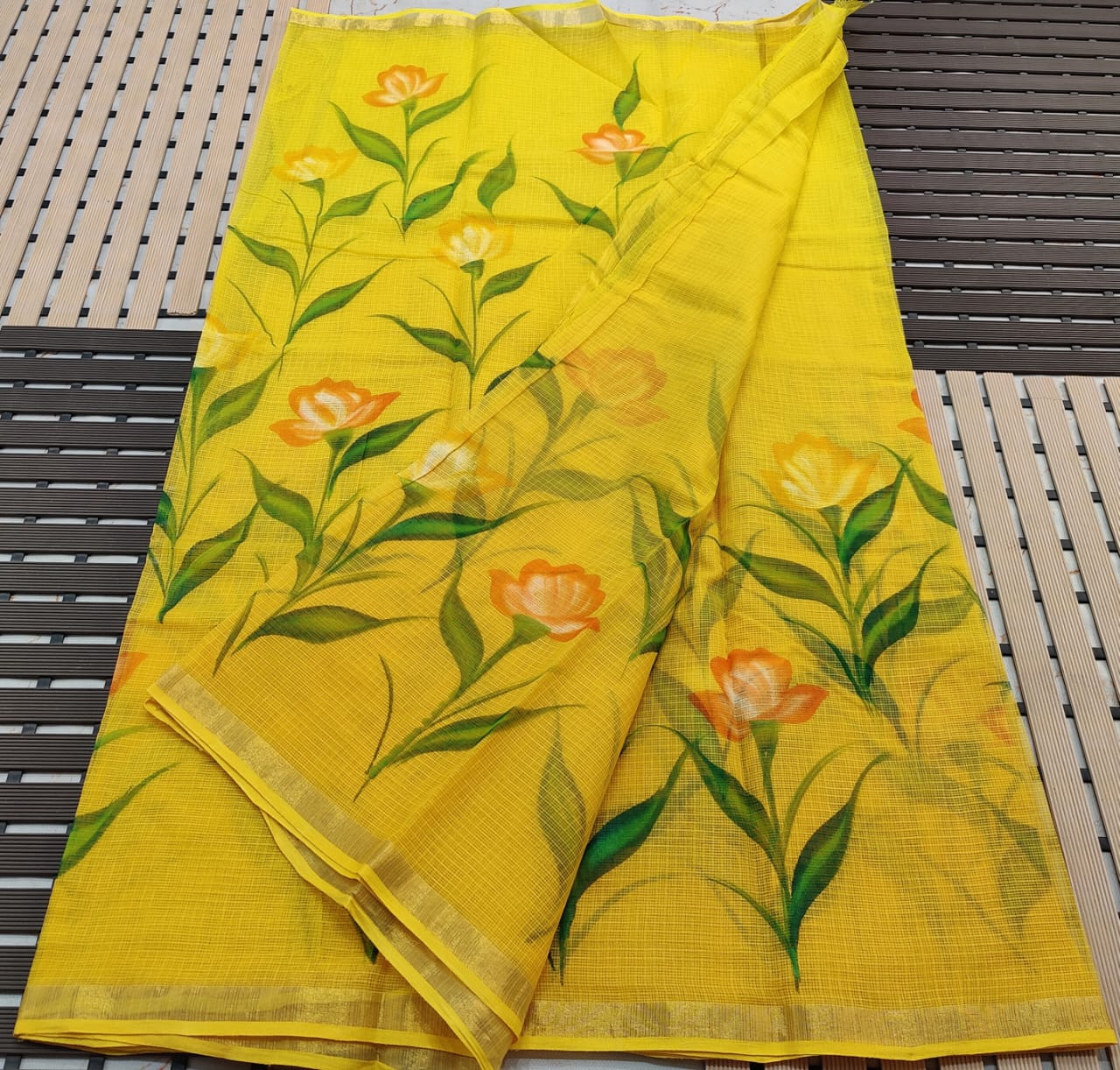 KOTA DORIA PURE COTTON BRUSH PAINT SAREE
