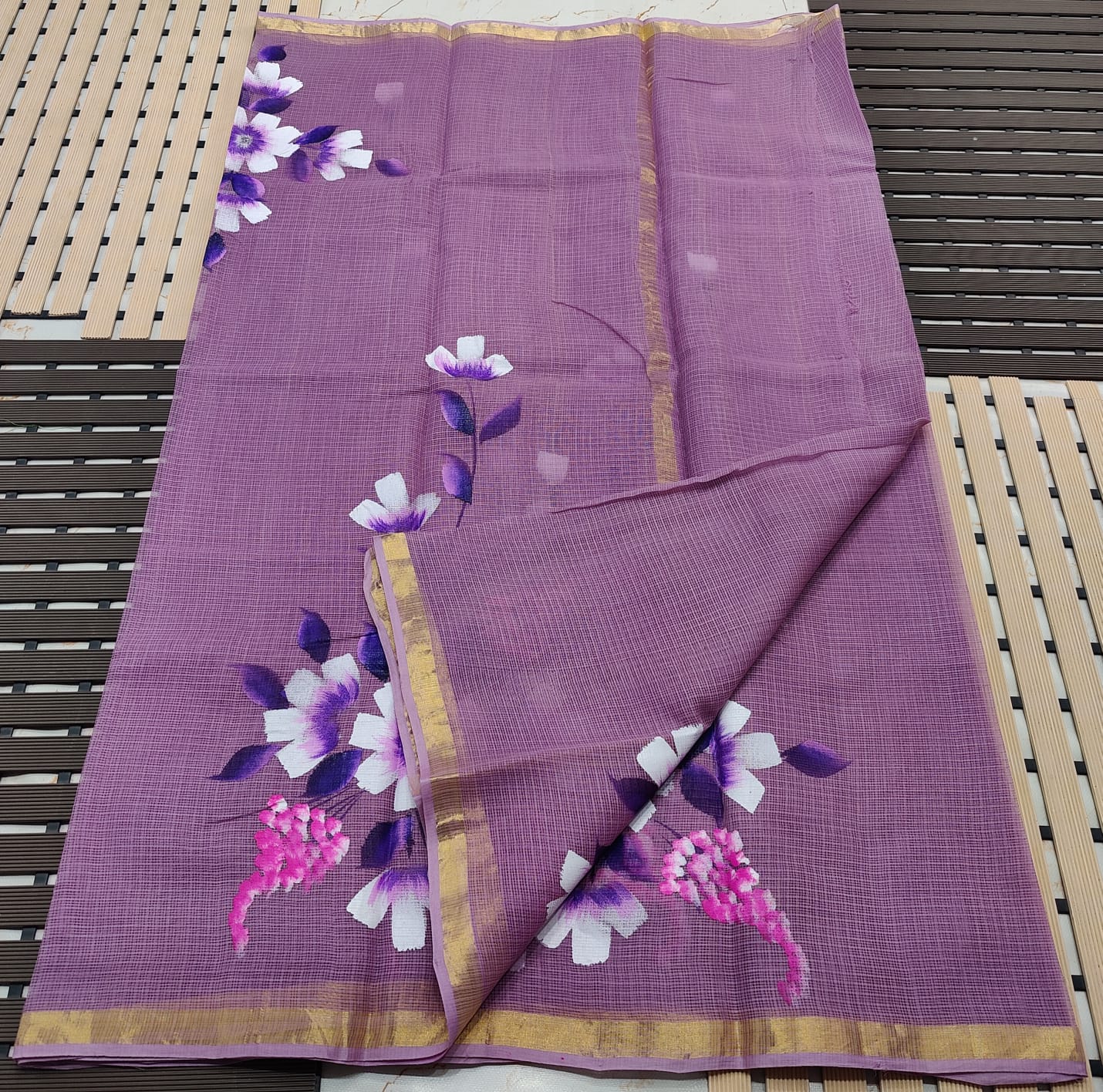 KOTA DORIA PURE COTTON BRUSH PAINT SAREE