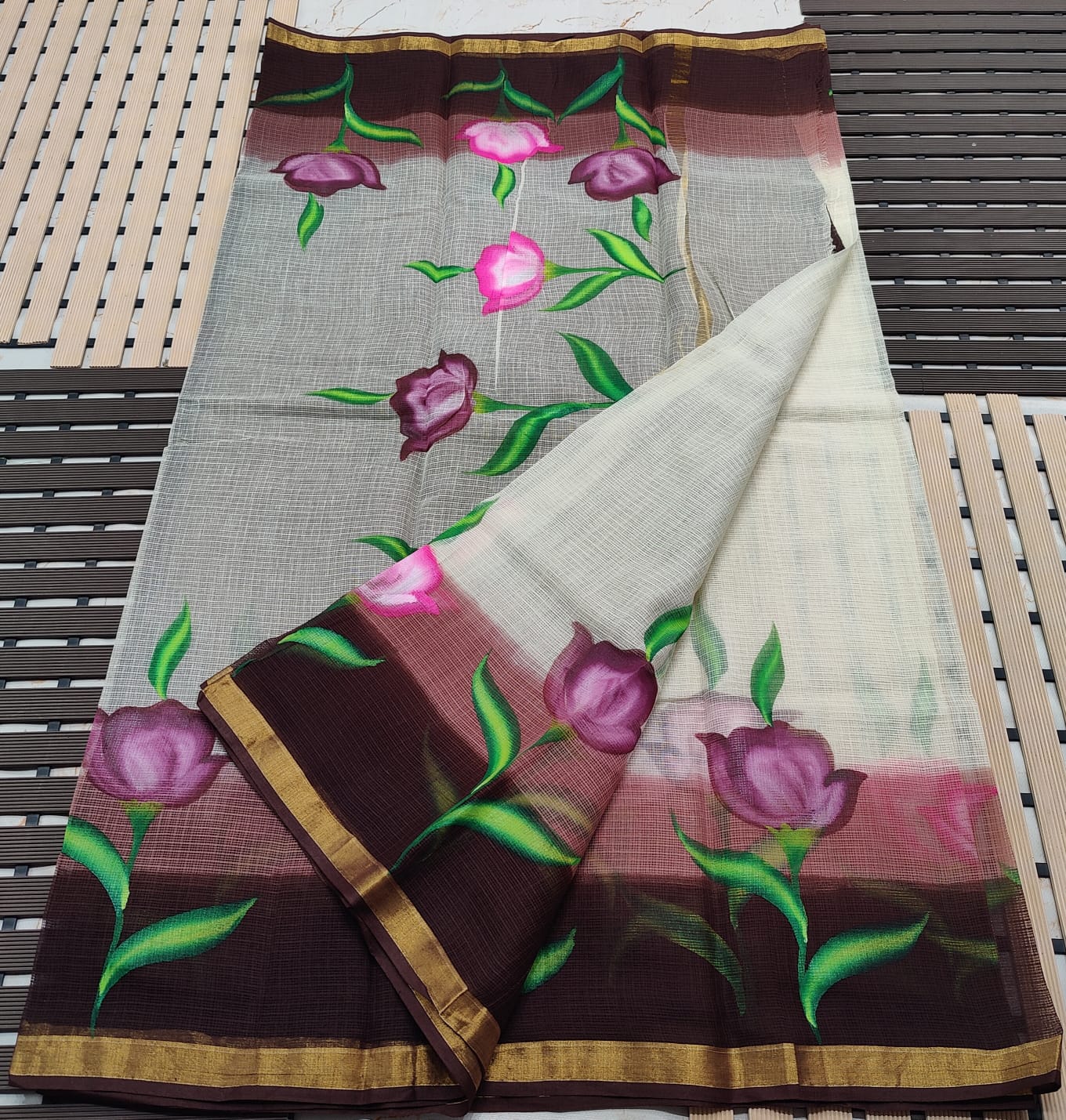 KOTA DORIA PURE COTTON BRUSH PAINT SAREE