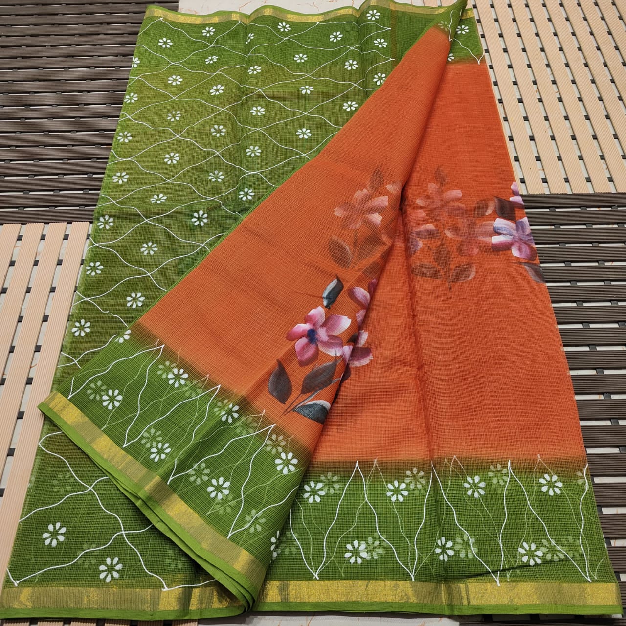 KOTA DORIA PURE COTTON BRUSH PAINT SAREE