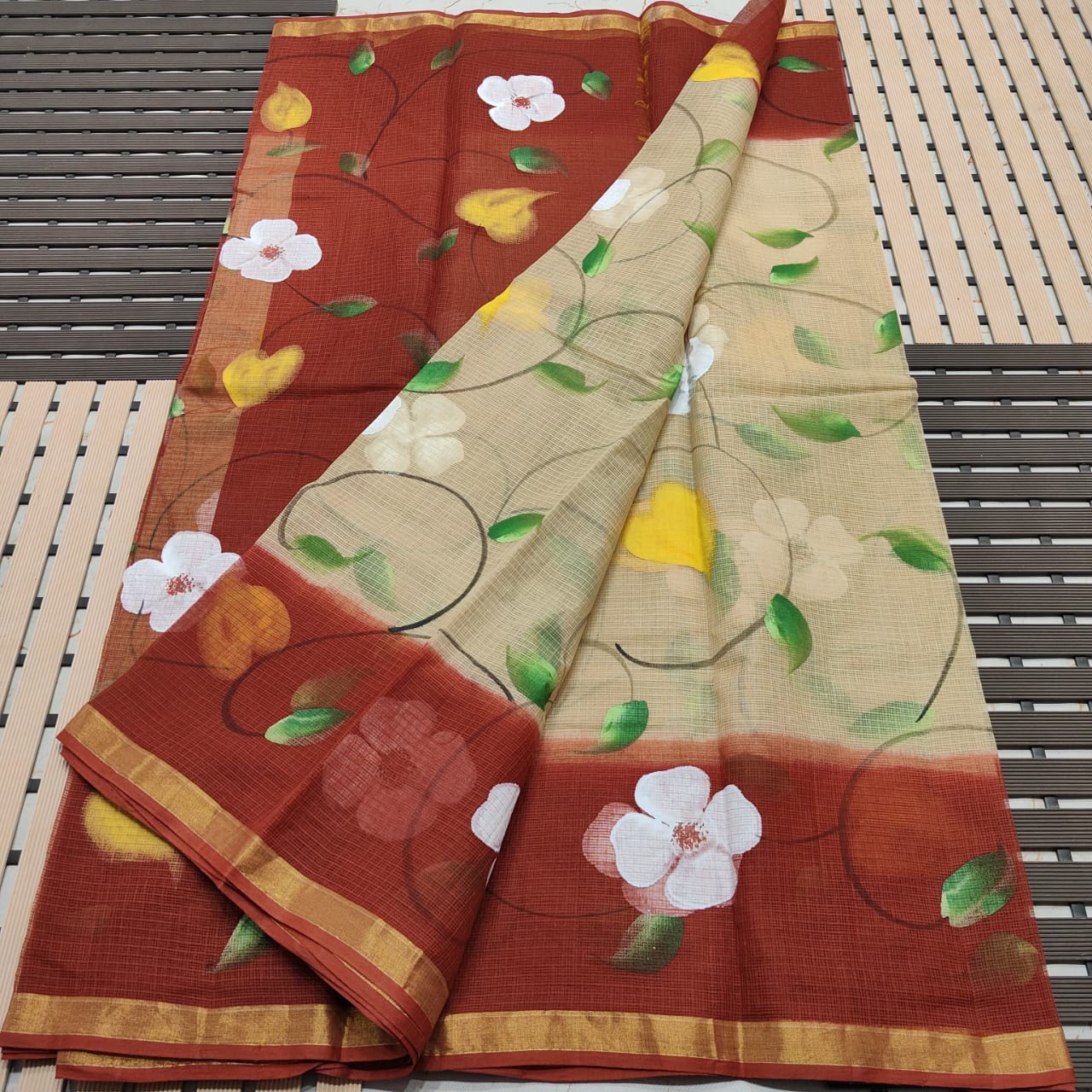 KOTA DORIA PURE COTTON BRUSH PAINT SAREE