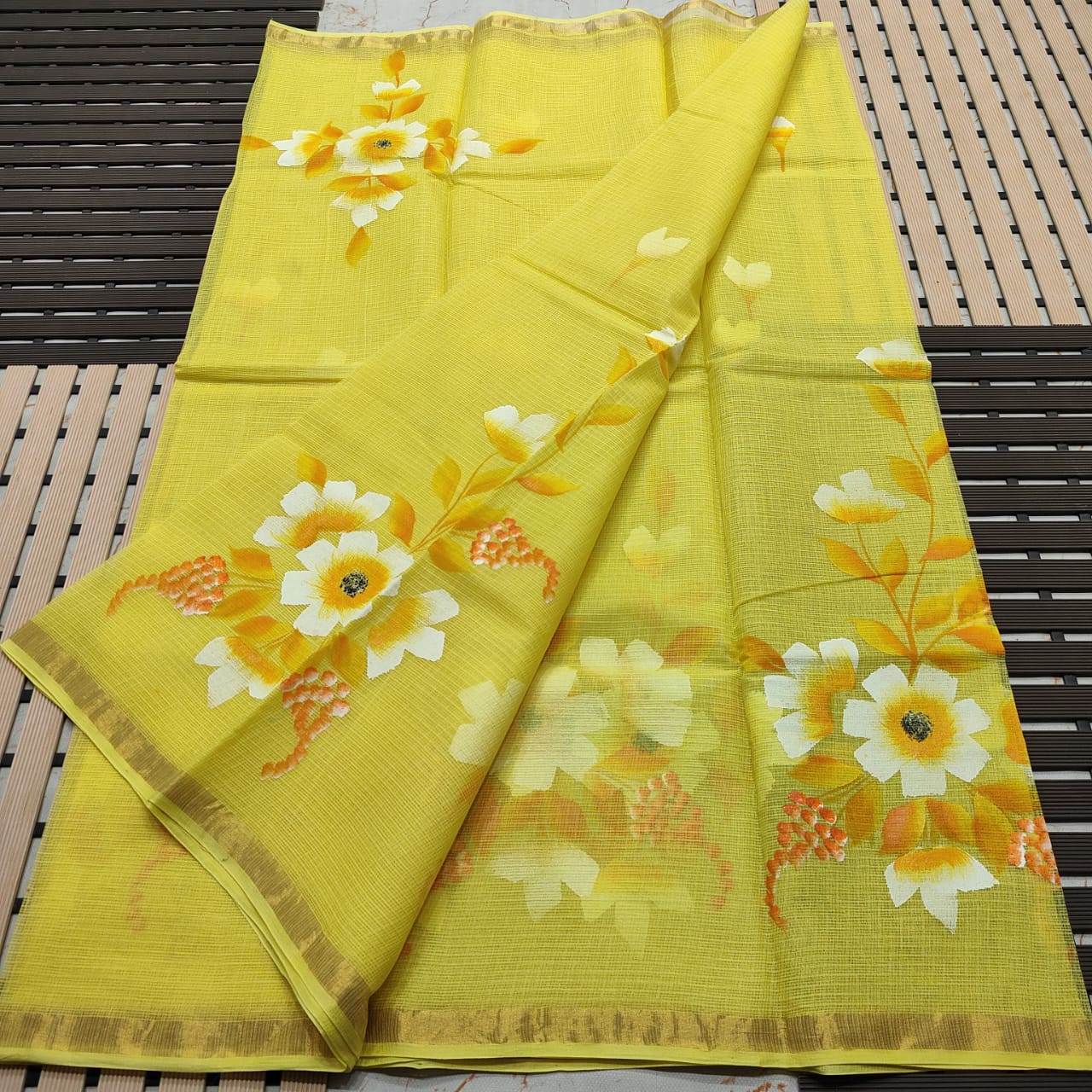 KOTA DORIA PURE COTTON BRUSH PAINT SAREE