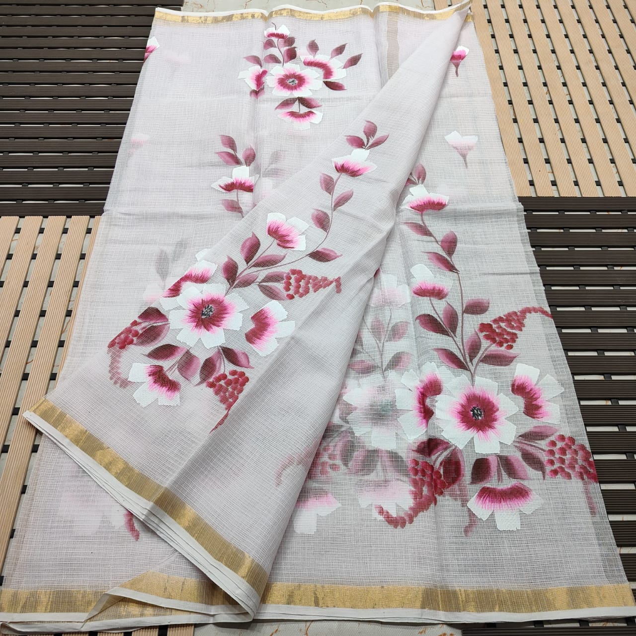 KOTA DORIA PURE COTTON BRUSH PAINT SAREE