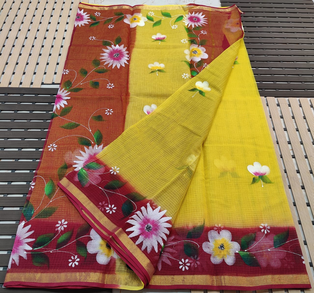 KOTA DORIA PURE COTTON BRUSH PAINT SAREE