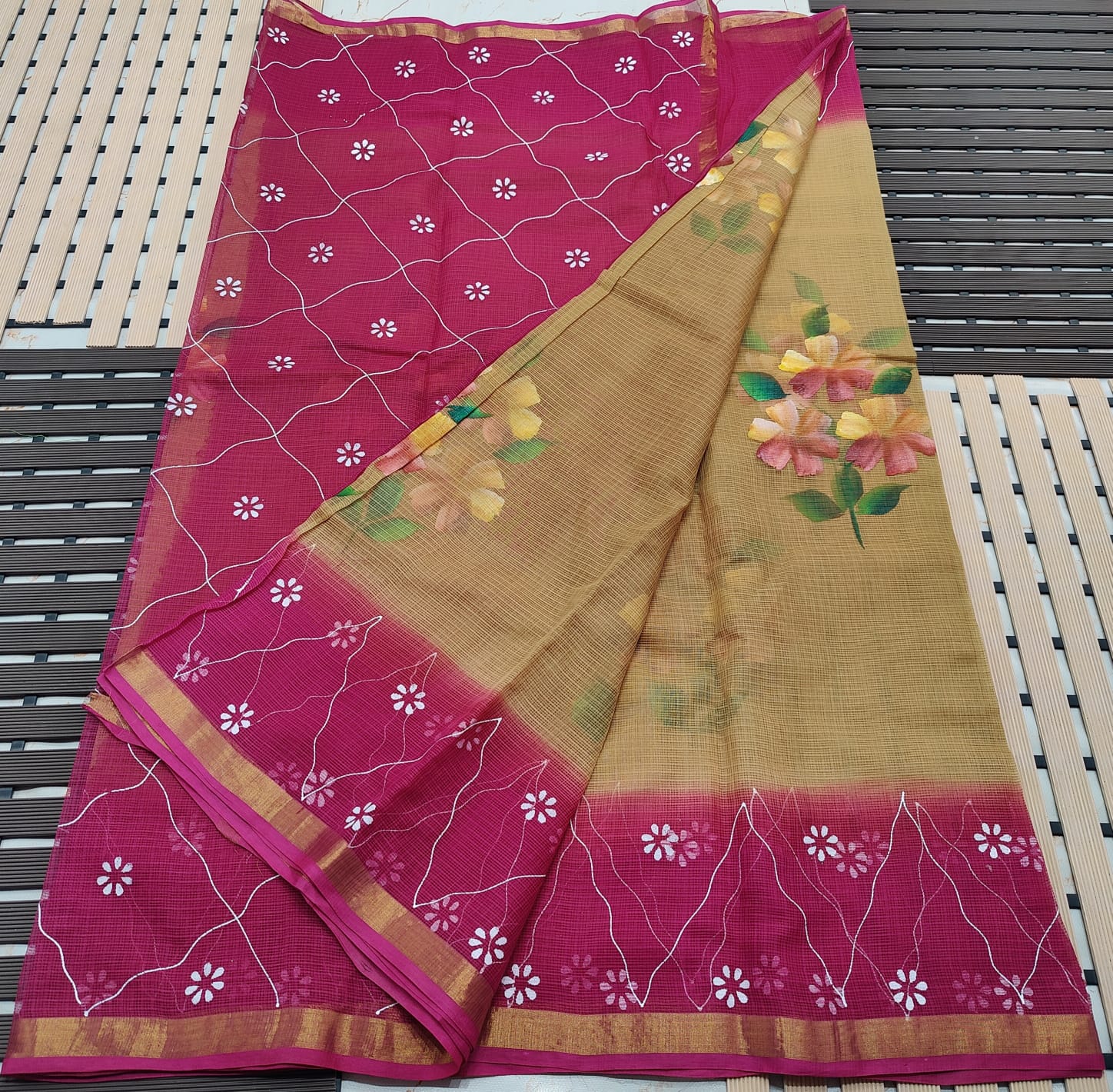 KOTA DORIA PURE COTTON BRUSH PAINT SAREE
