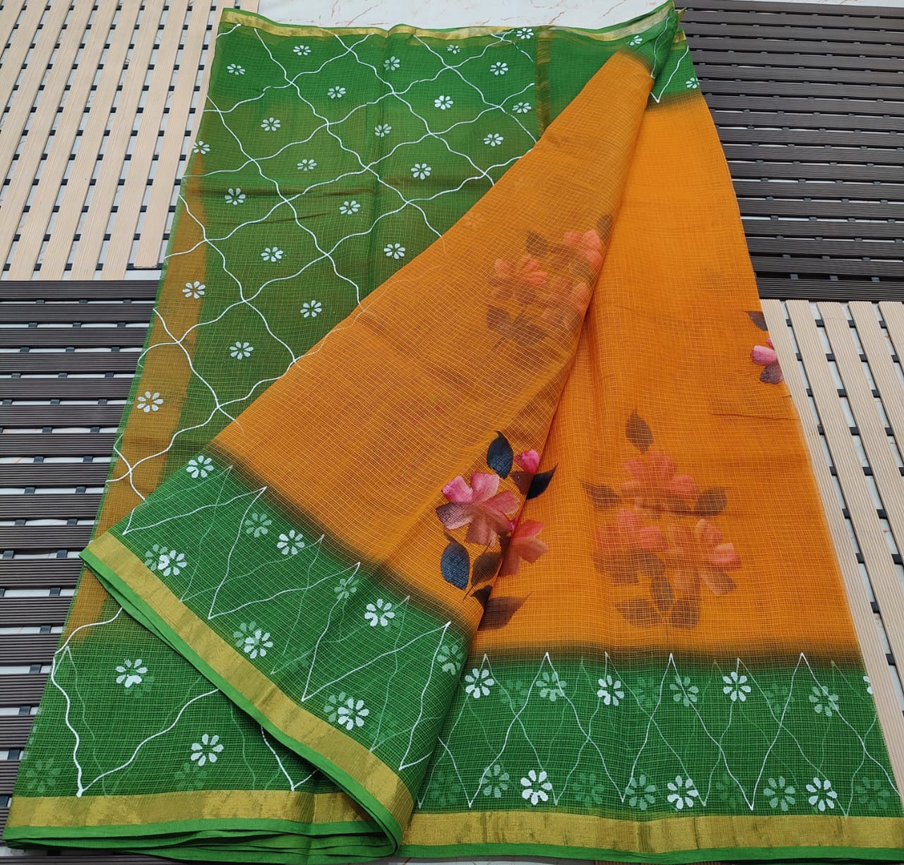 KOTA DORIA PURE COTTON BRUSH PAINT SAREE