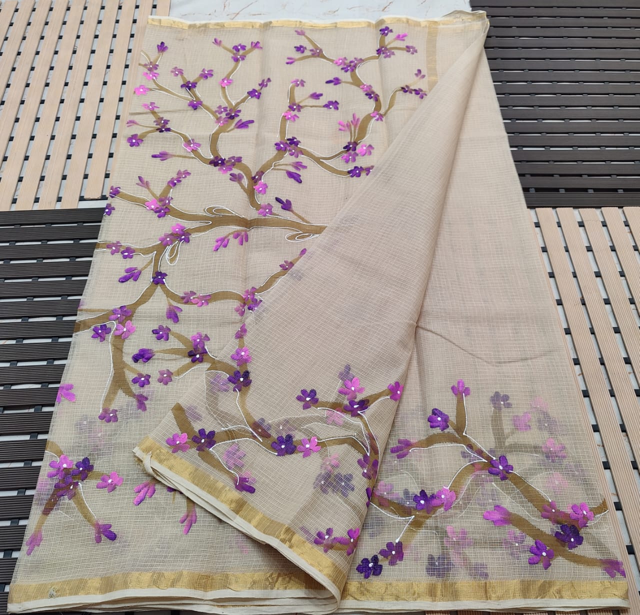 KOTA DORIA PURE COTTON BRUSH PAINT SAREE