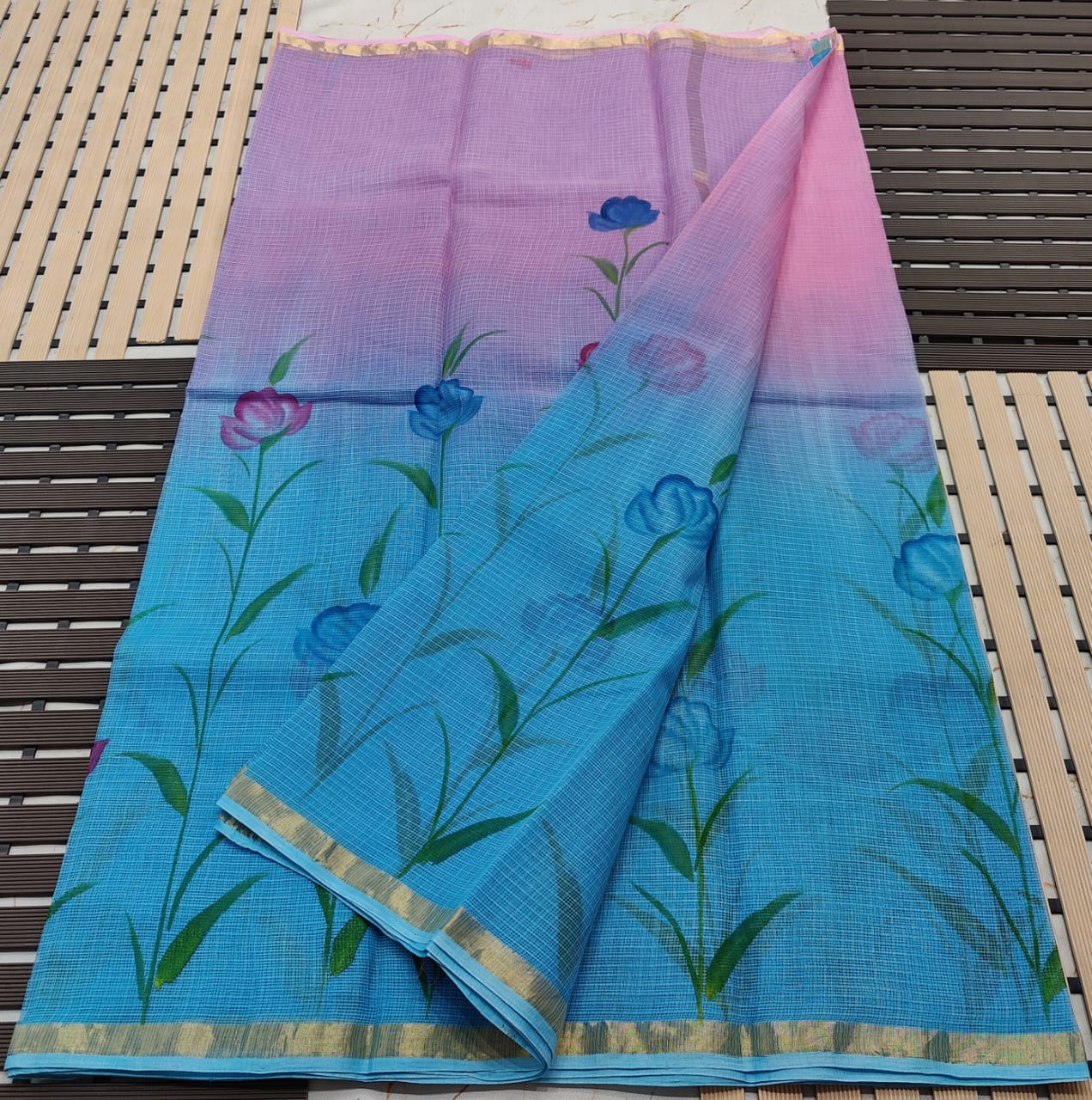 KOTA DORIA PURE COTTON BRUSH PAINT SAREE