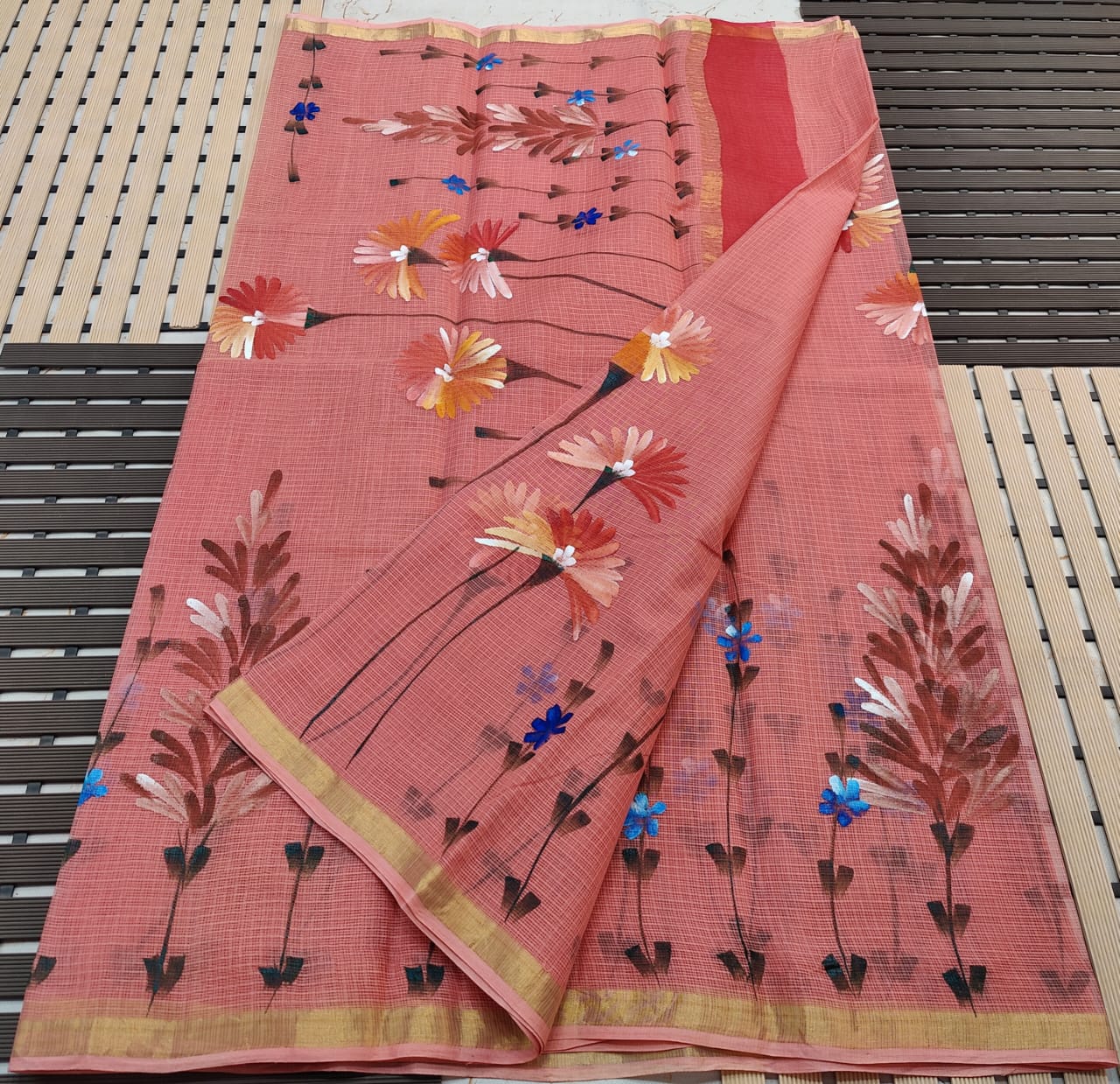 KOTA DORIA PURE COTTON BRUSH PAINT SAREE