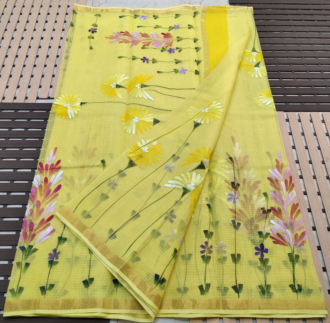 KOTA DORIA PURE COTTON BRUSH PAINT SAREE