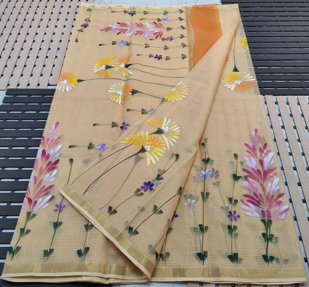 KOTA DORIA PURE COTTON BRUSH PAINT SAREE