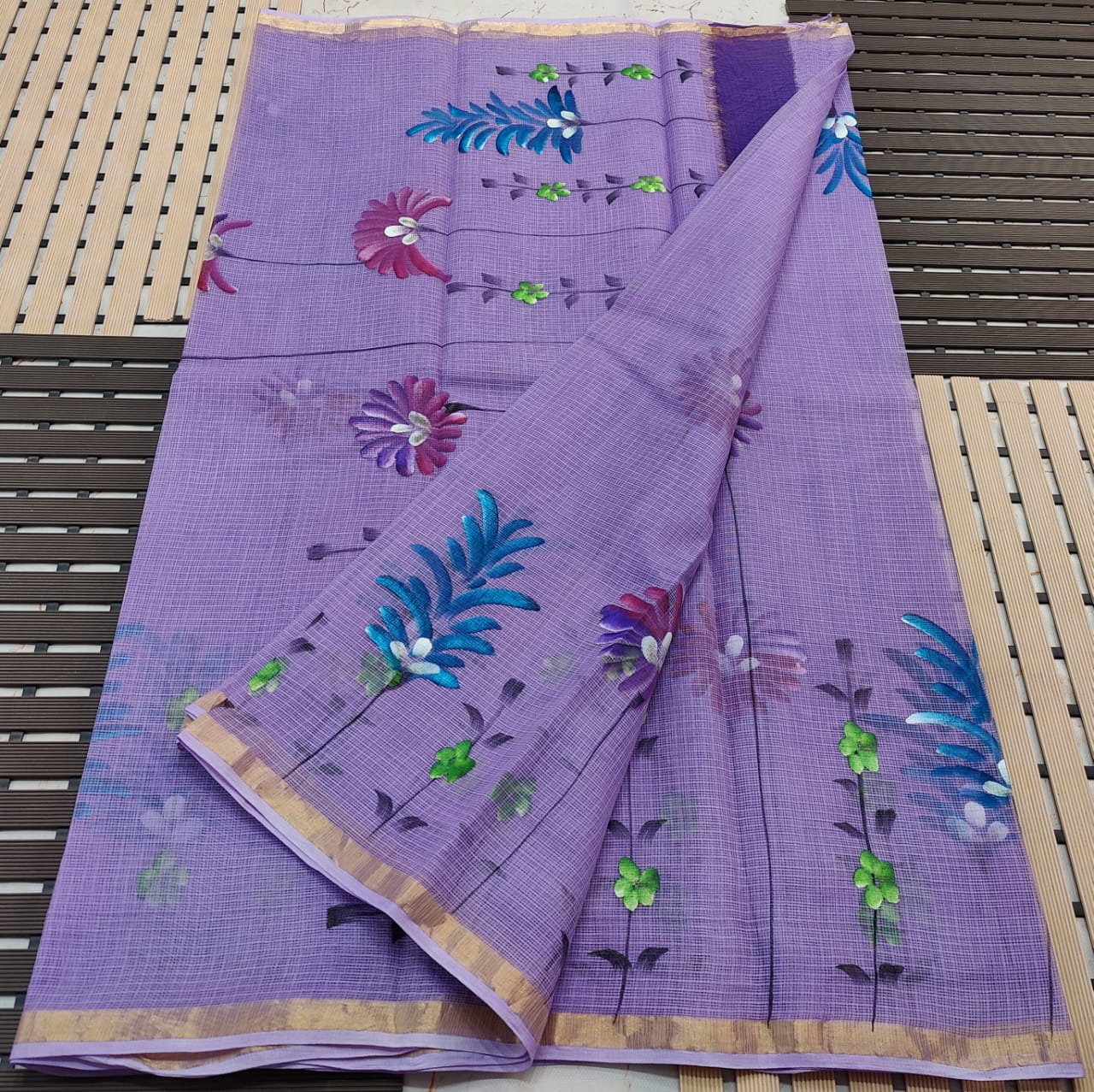 KOTA DORIA PURE COTTON BRUSH PAINT SAREE