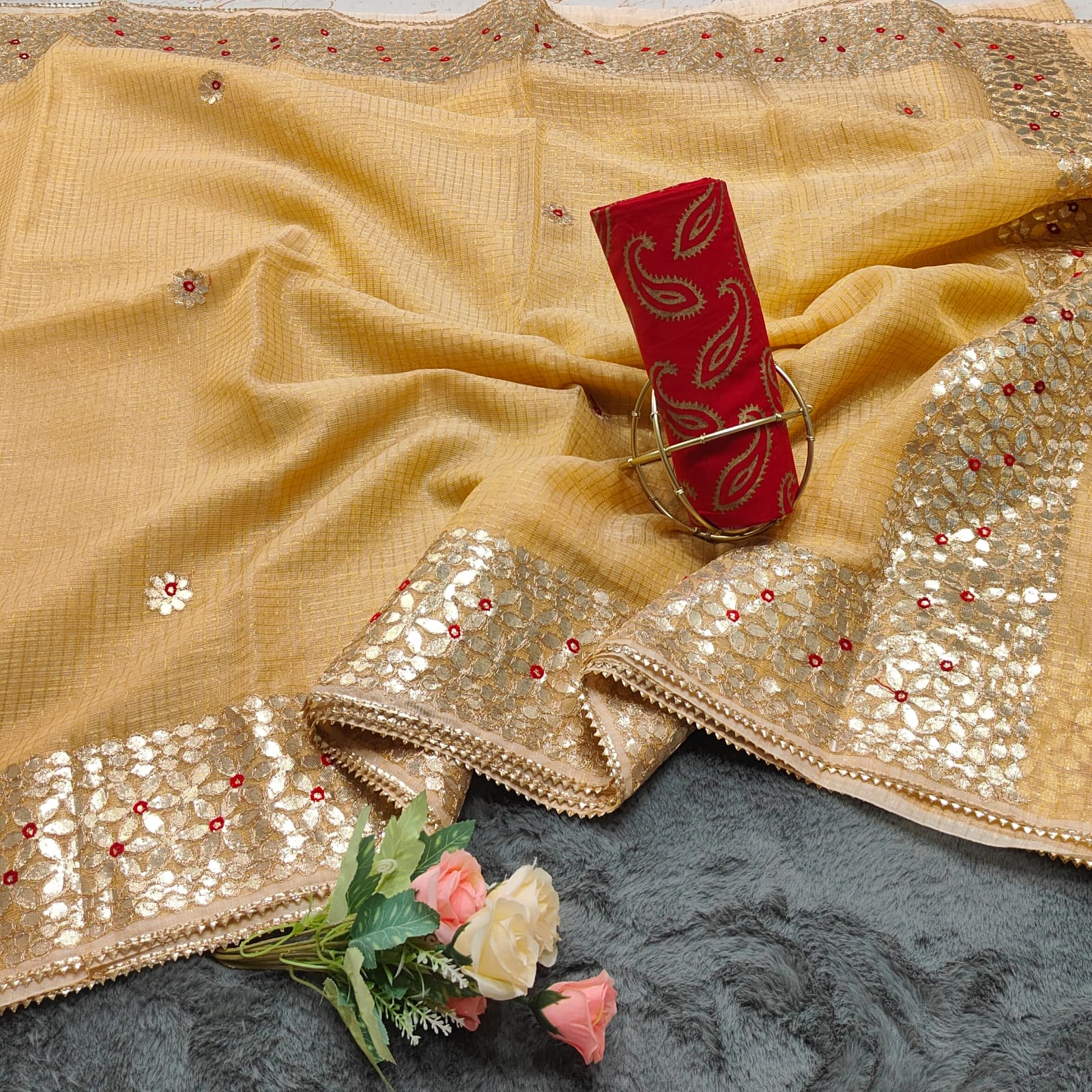 KOTA DORIA MIX COTTON GOTTA PATTI AARI WORK SAREE