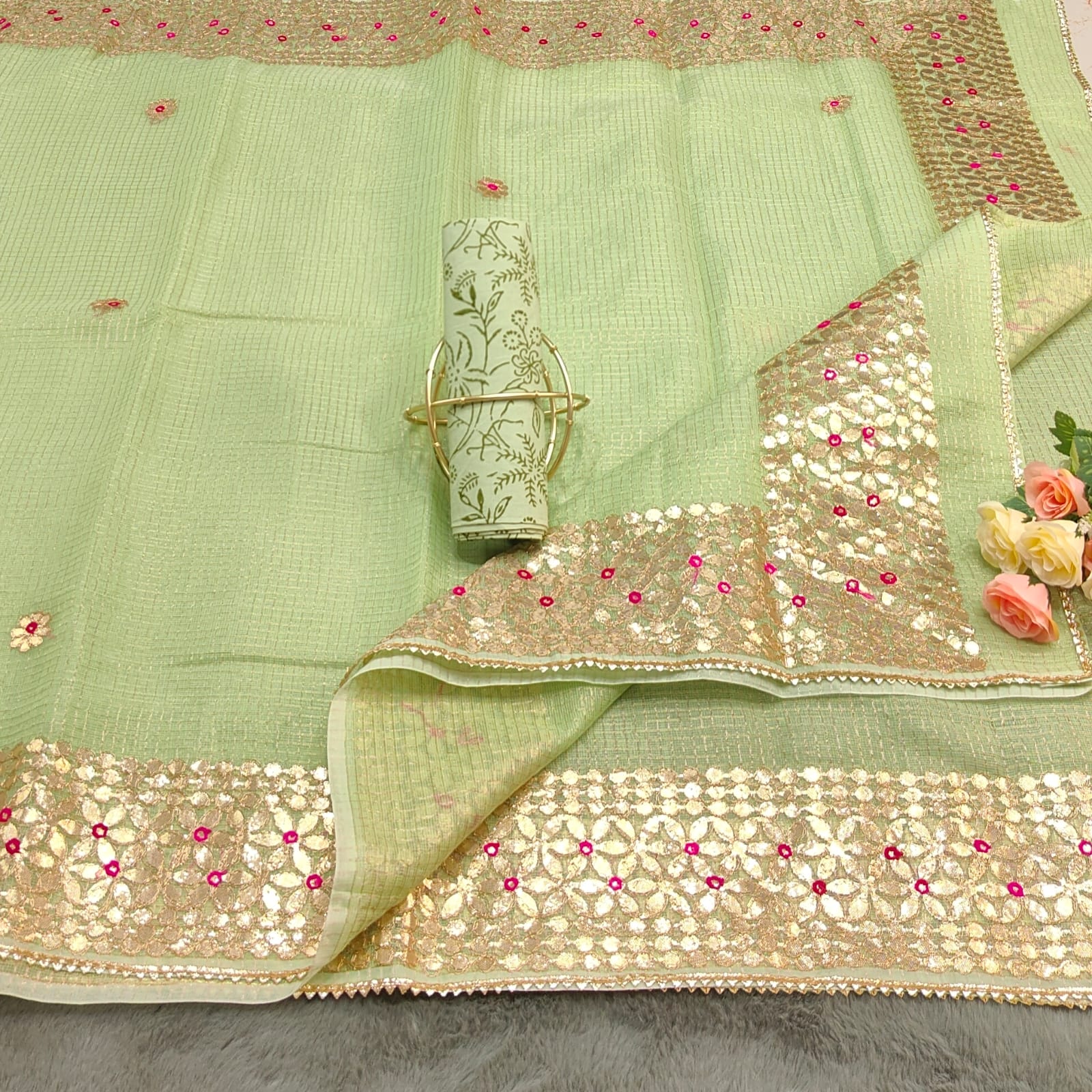 KOTA DORIA MIX COTTON GOTTA PATTI AARI WORK SAREE