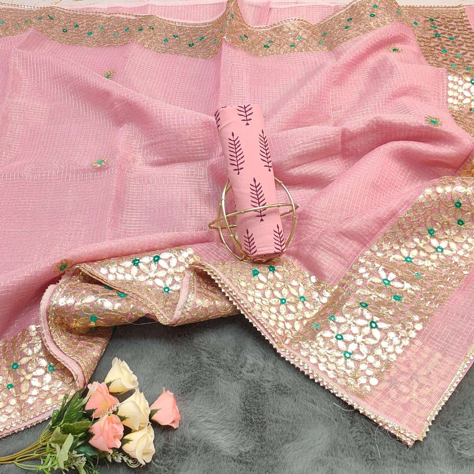 KOTA DORIA MIX COTTON GOTTA PATTI AARI WORK SAREE