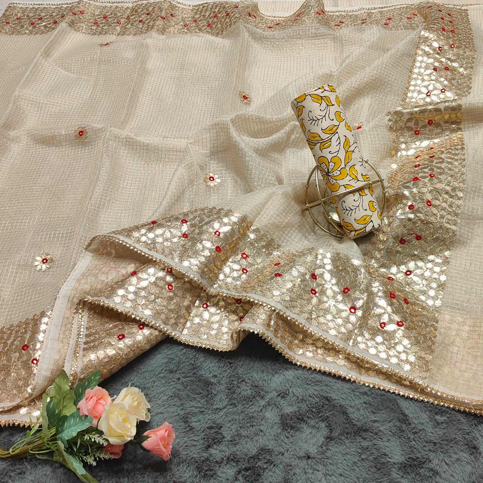 KOTA DORIA MIX COTTON GOTTA PATTI AARI WORK SAREE