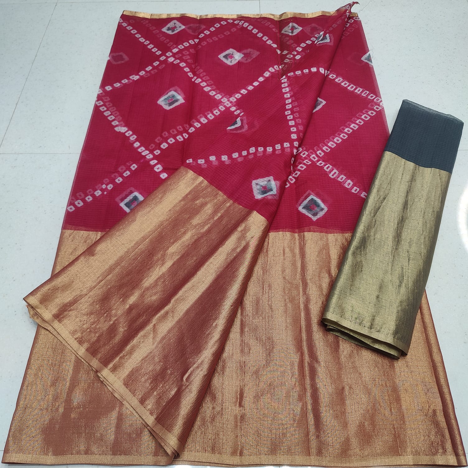 KOTA DORIA PURE COTTON HALF TISSUE BANDHINI DYE
