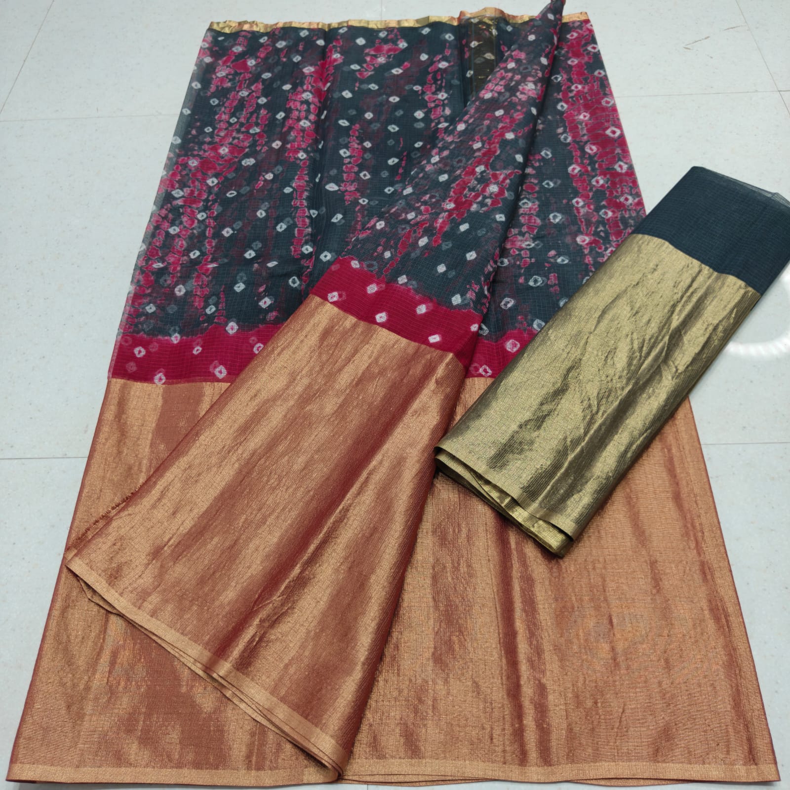 KOTA DORIA PURE COTTON HALF TISSUE BANDHINI DYE