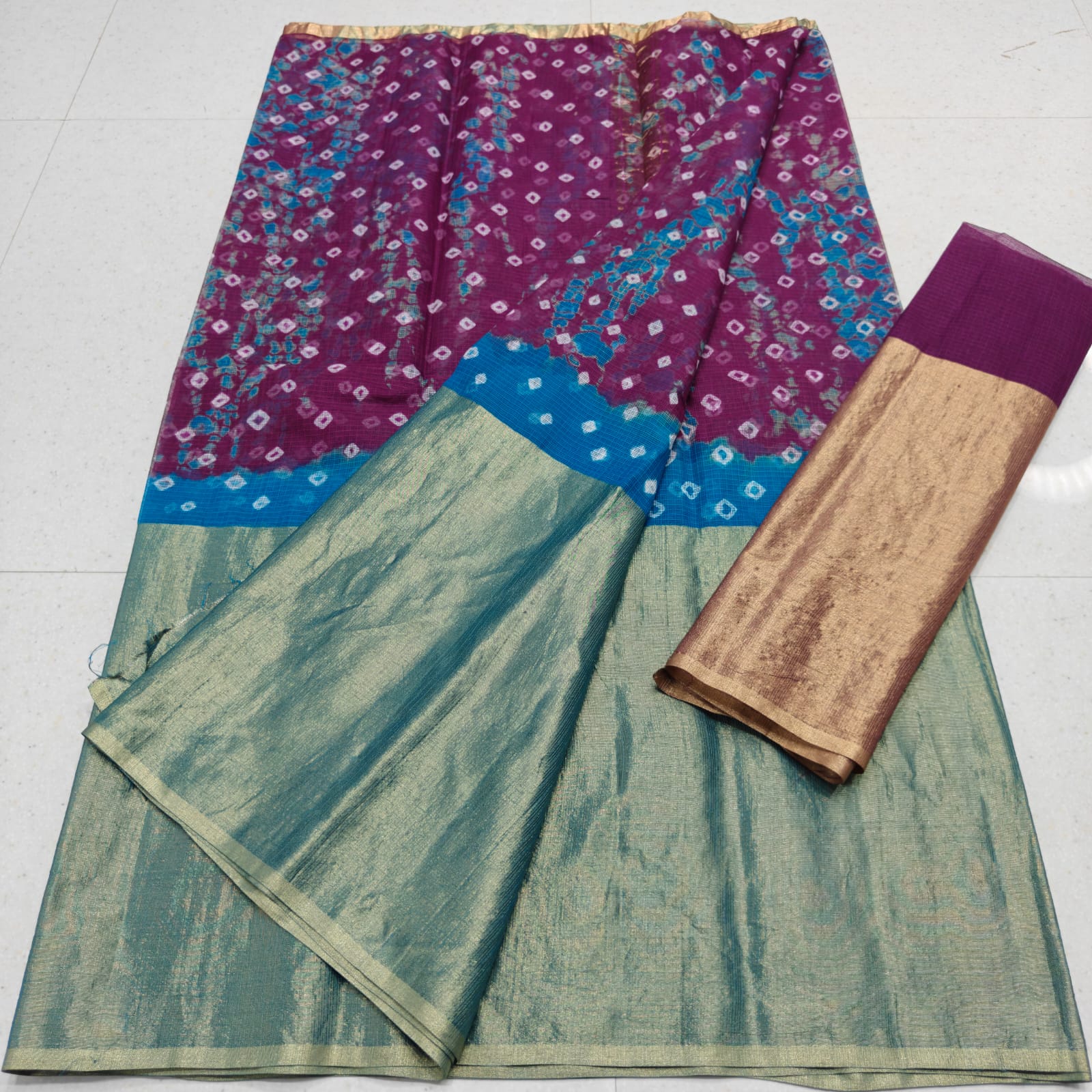 KOTA DORIA PURE COTTON HALF TISSUE BANDHINI DYE