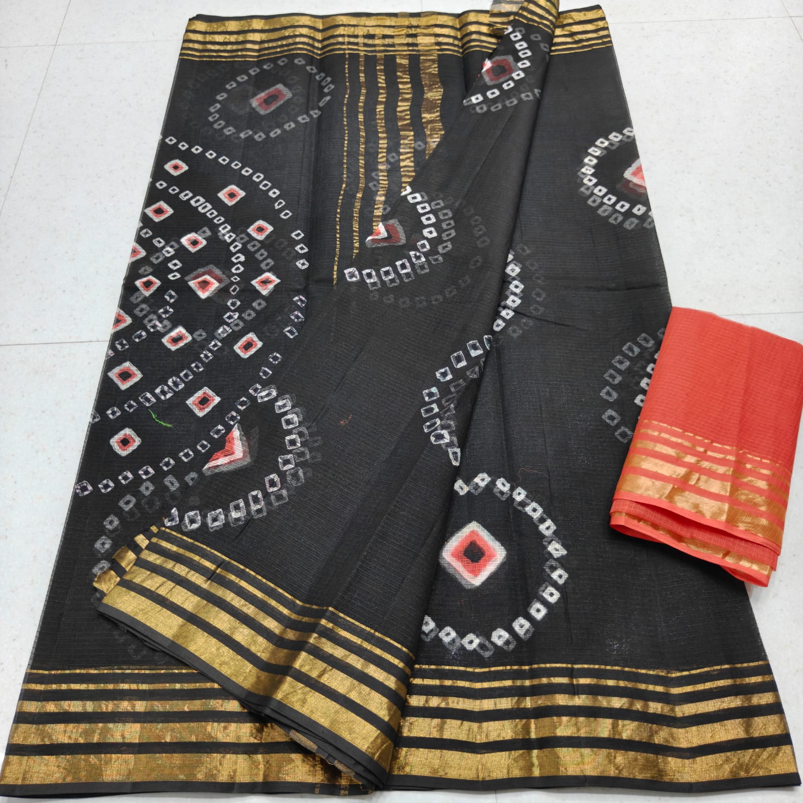 KOTA DORIA PURE COTTON HAND BANDHINI &nbsp;DYE SAREE