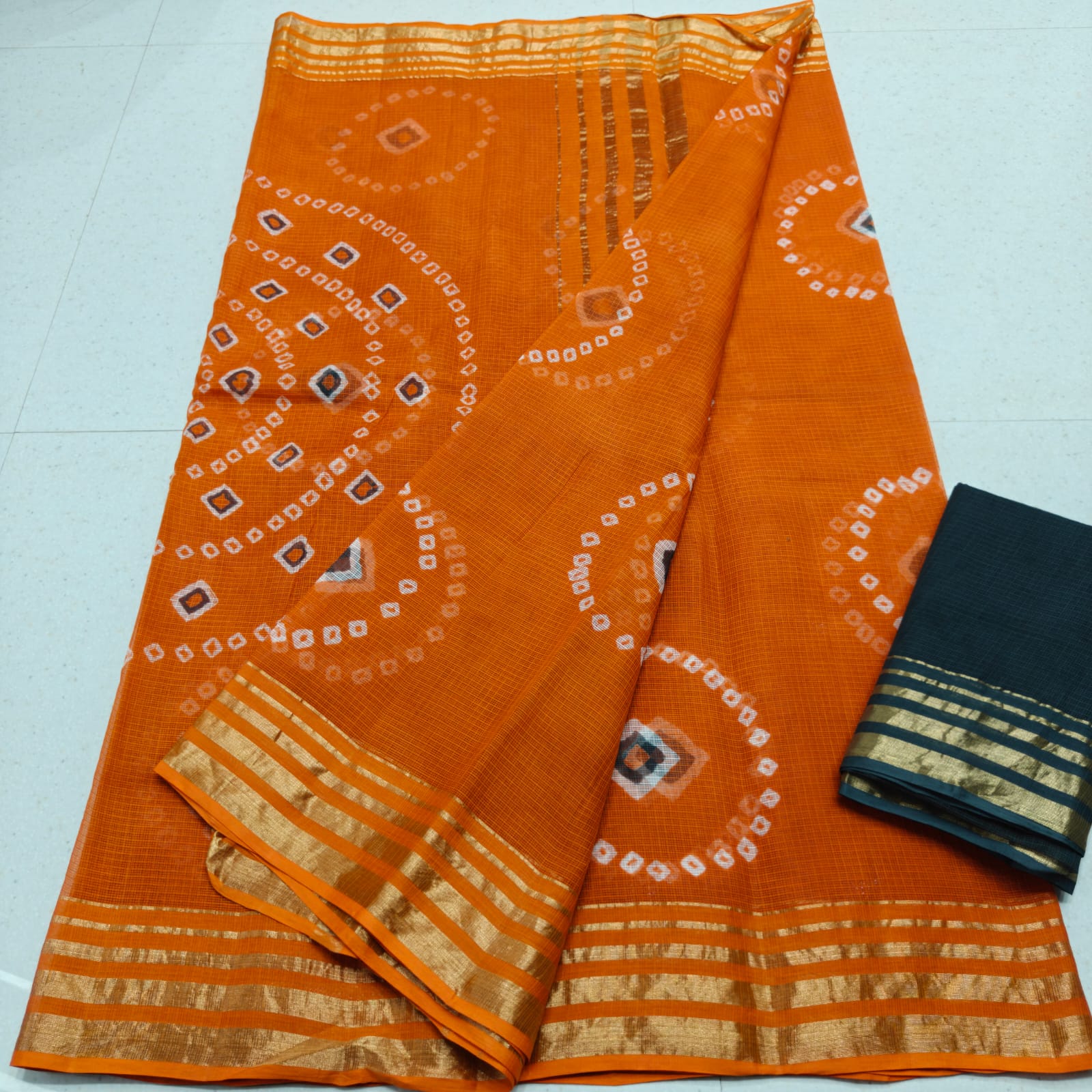 KOTA DORIA PURE COTTON HAND BANDHINI &nbsp;DYE SAREE