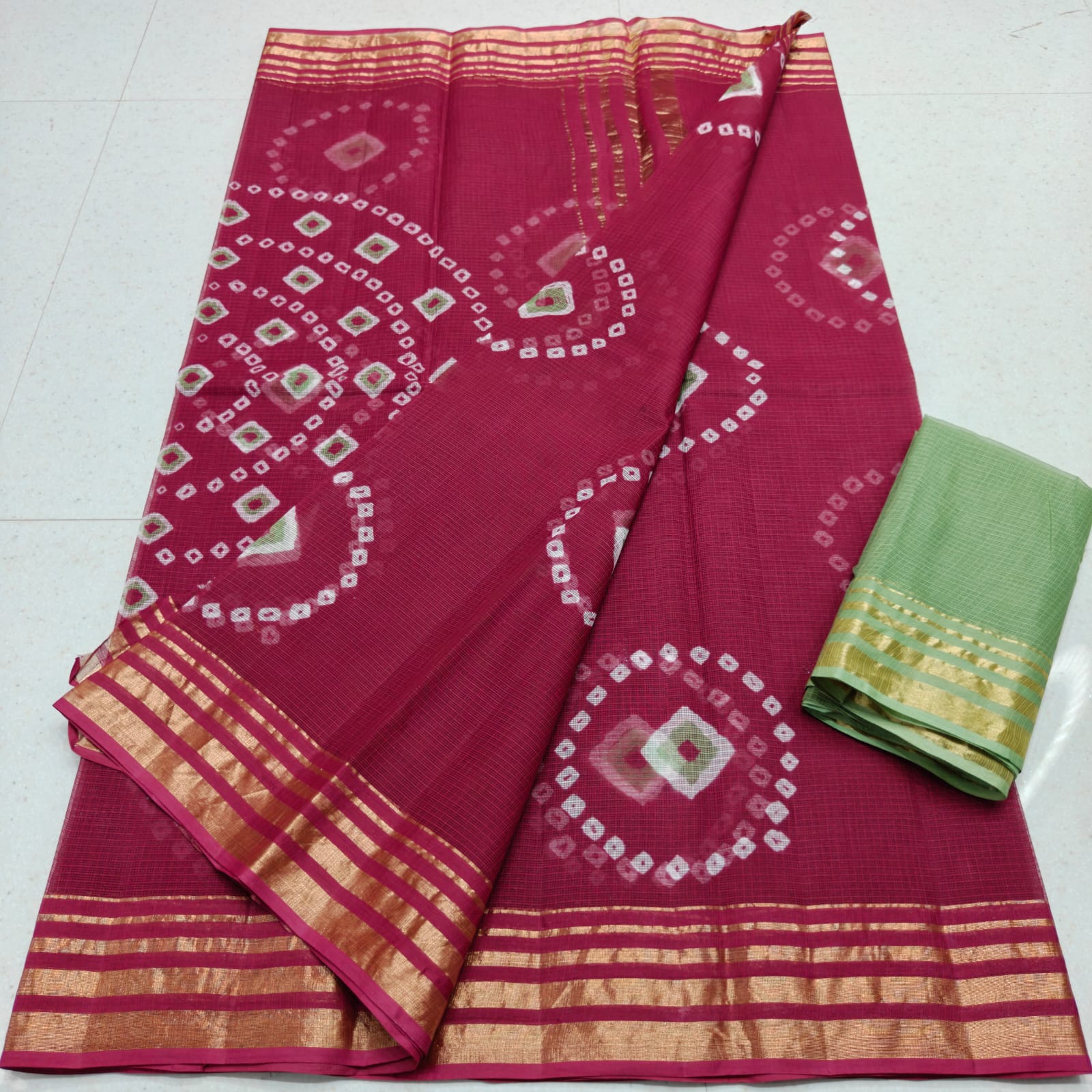 KOTA DORIA PURE COTTON HAND BANDHINI &nbsp;DYE SAREE