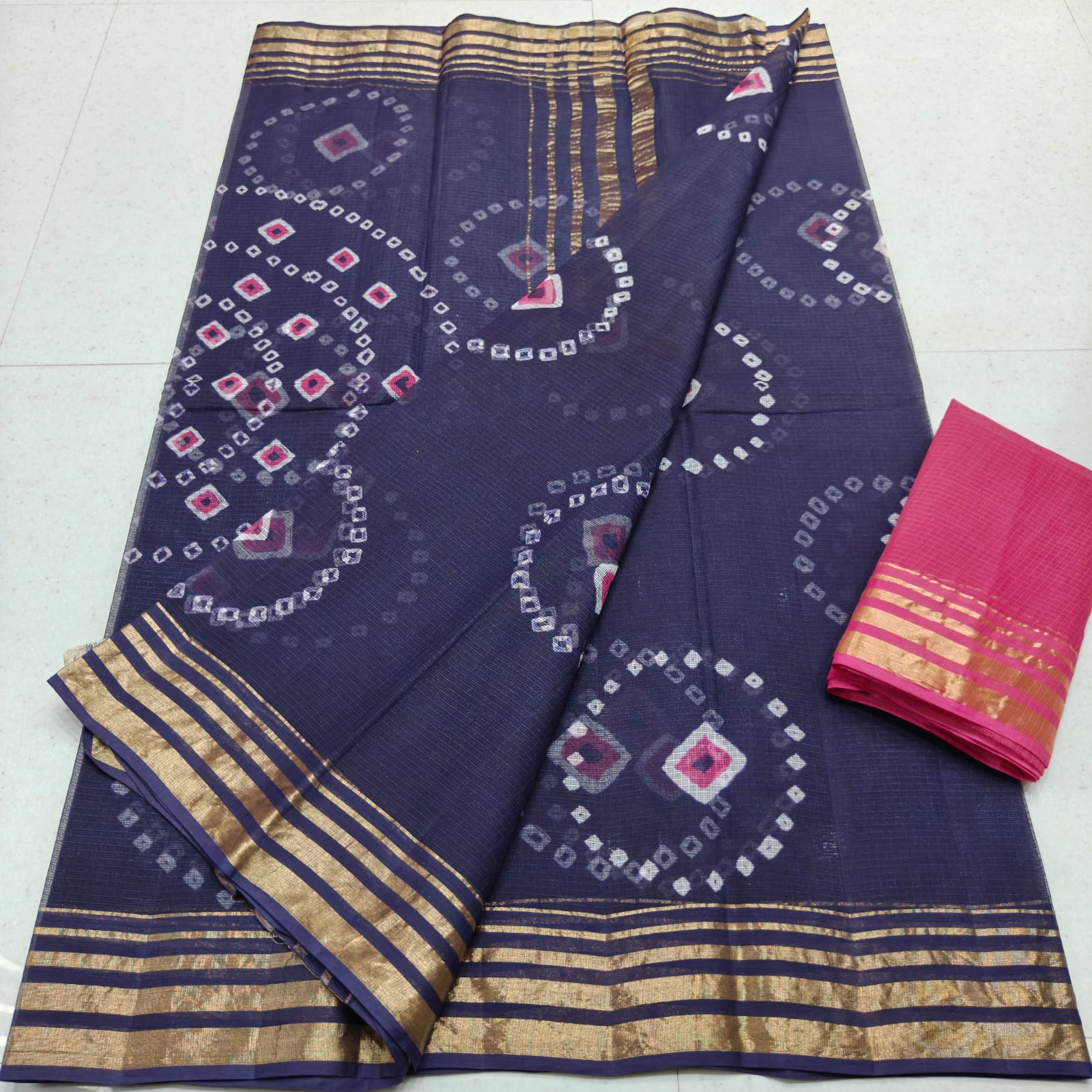 KOTA DORIA PURE COTTON HAND BANDHINI &nbsp;DYE SAREE