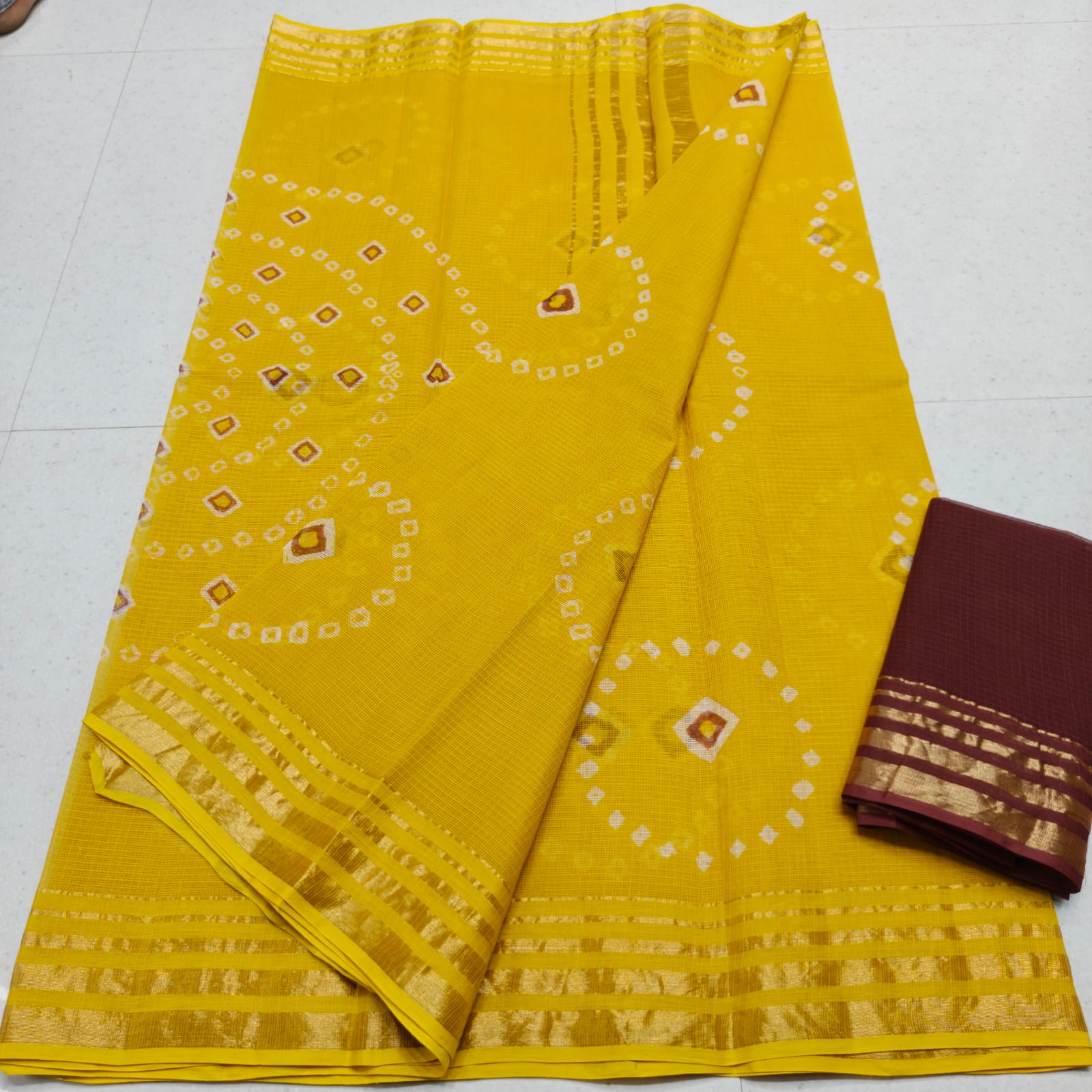KOTA DORIA PURE COTTON HAND BANDHINI &nbsp;DYE SAREE