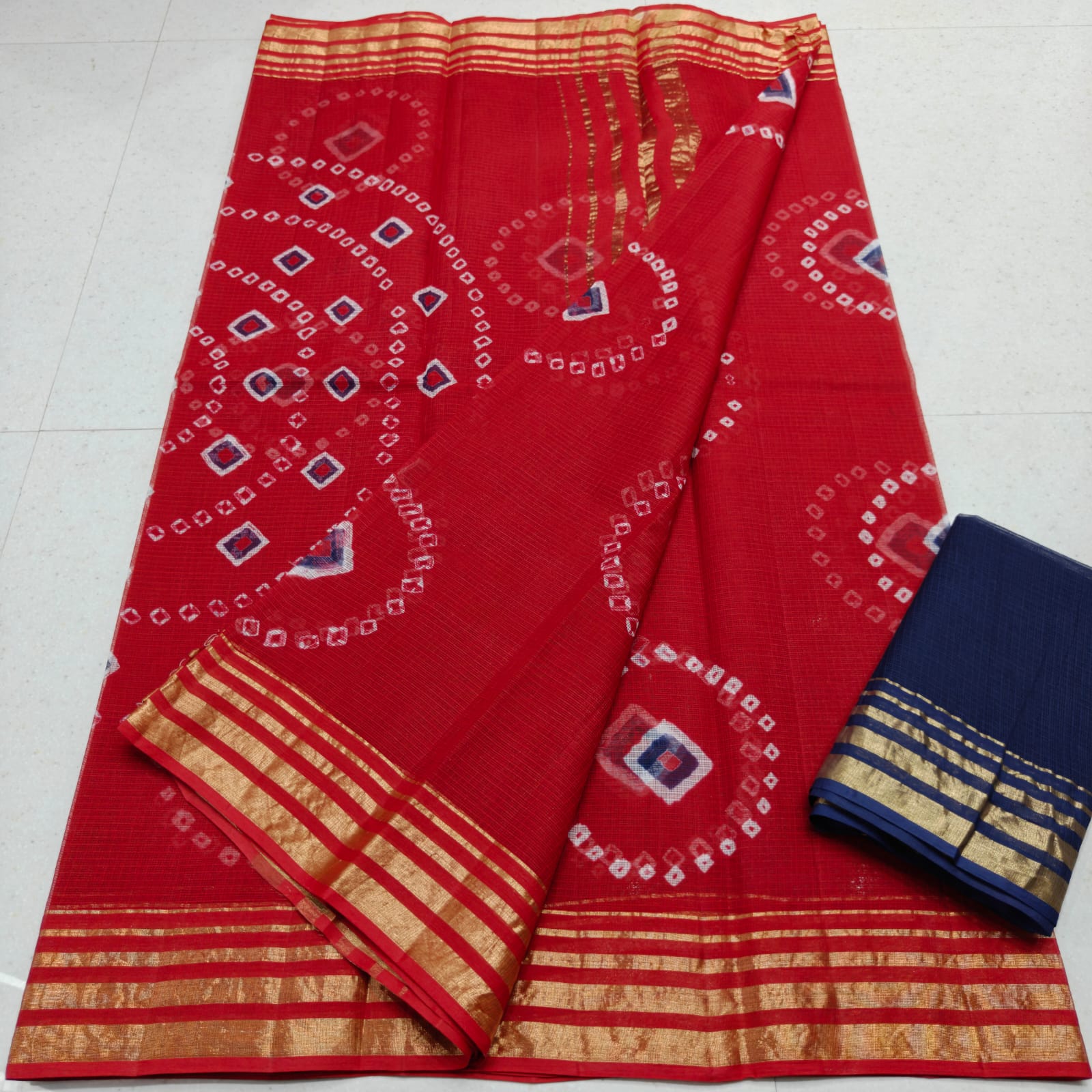 KOTA DORIA PURE COTTON HAND BANDHINI &nbsp;DYE SAREE