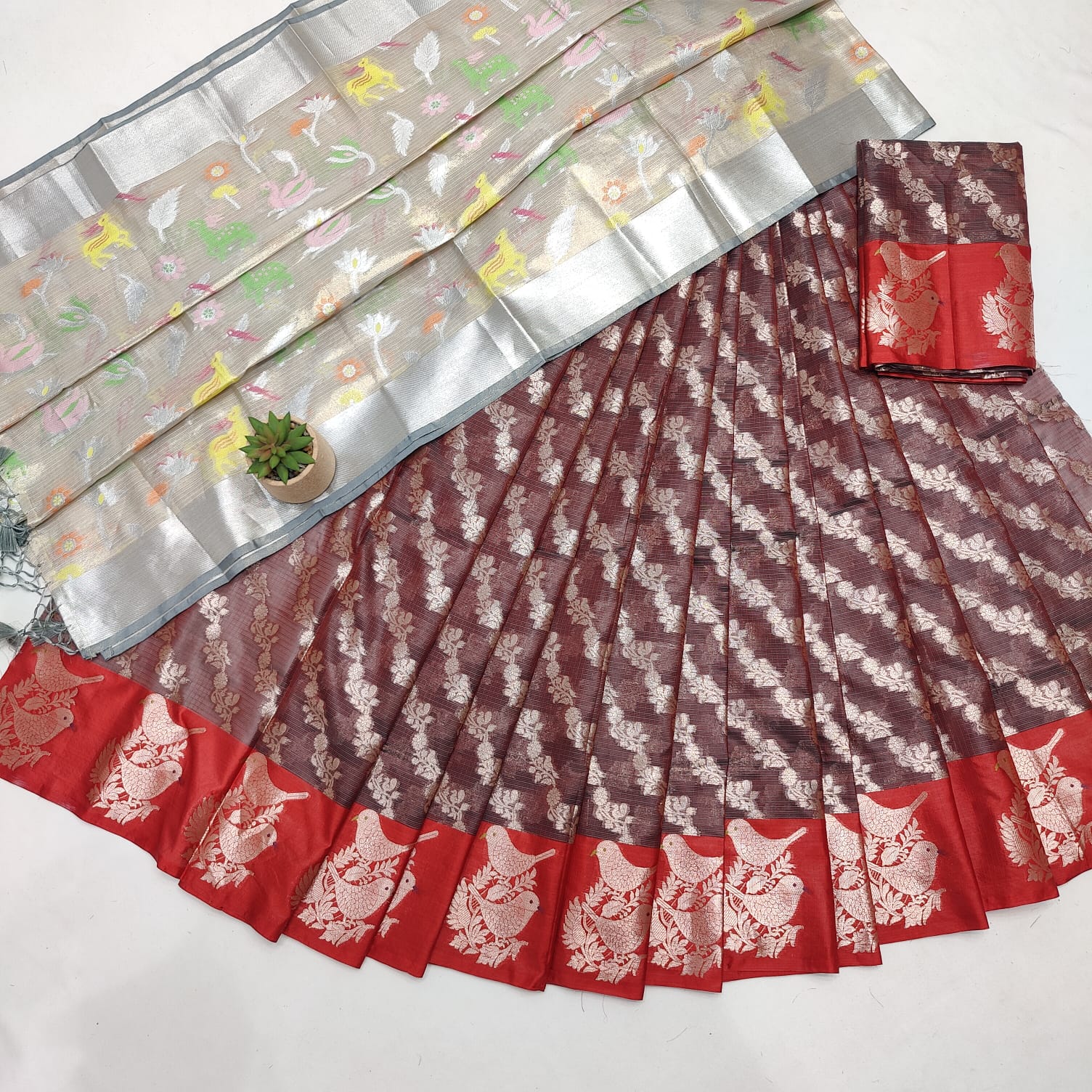 KOTA DORIA SOFT SILK TISSUE DUPATTA WEAVING LEHANGA/HALF SAREE