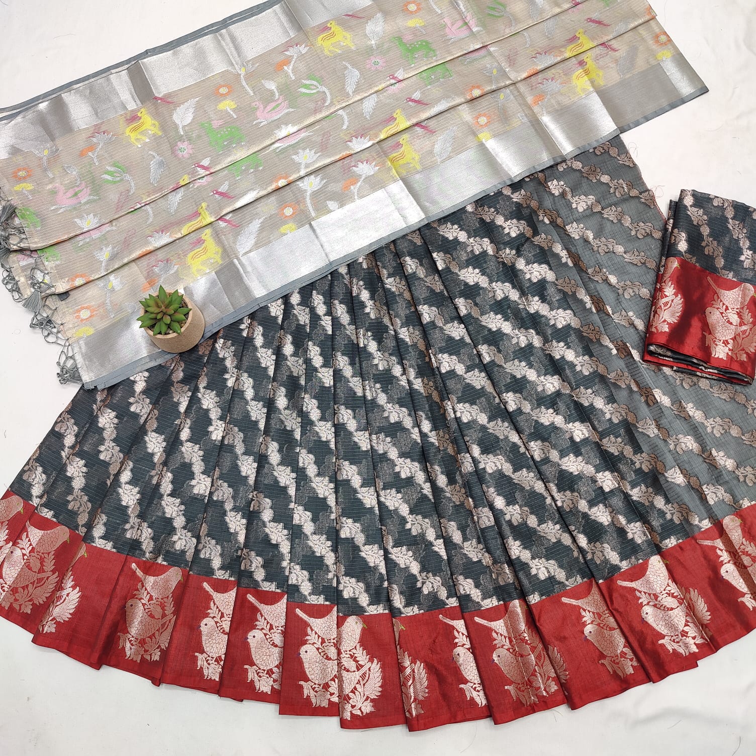 KOTA DORIA SOFT SILK TISSUE DUPATTA WEAVING LEHANGA/HALF SAREE