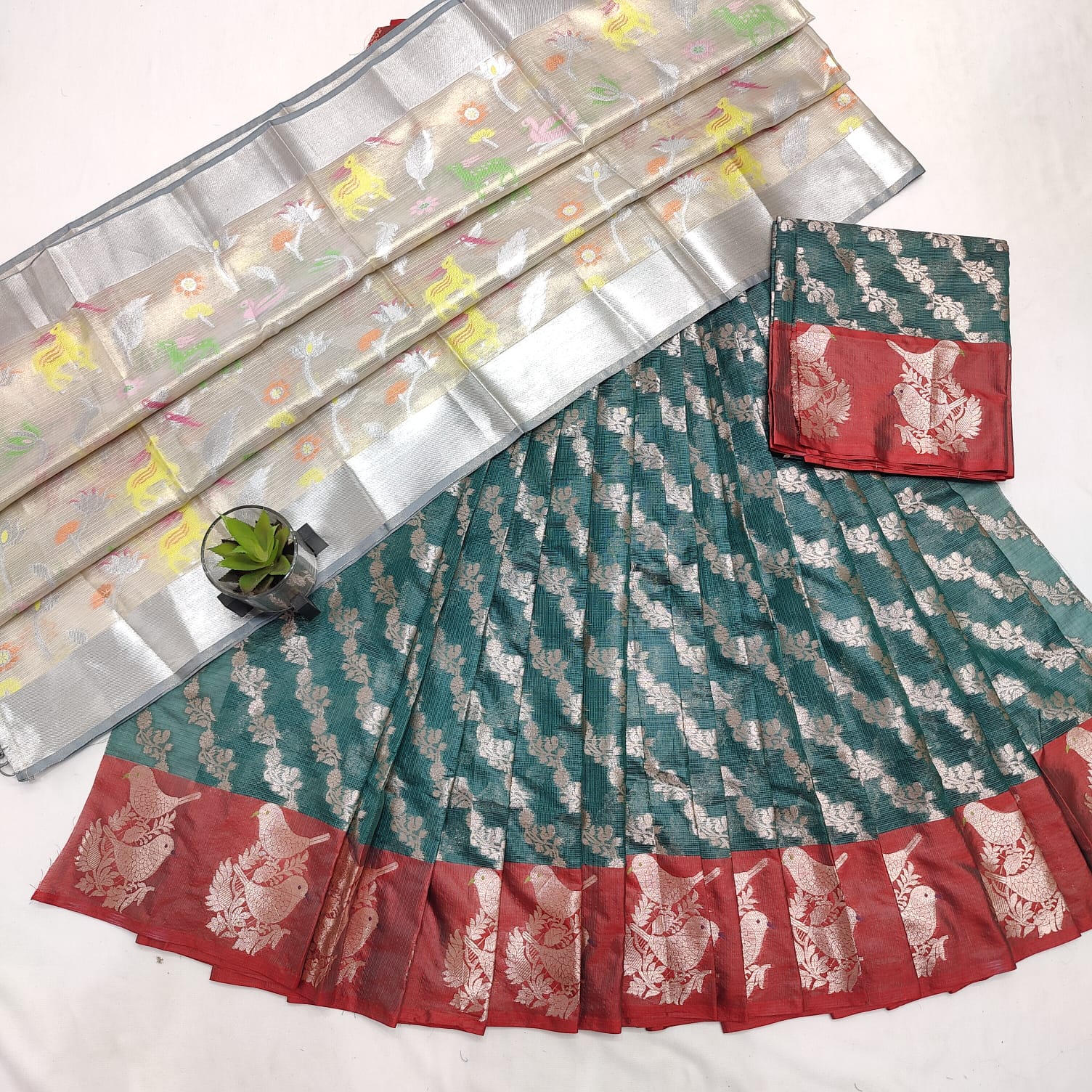 KOTA DORIA SOFT SILK TISSUE DUPATTA WEAVING LEHANGA/HALF SAREE