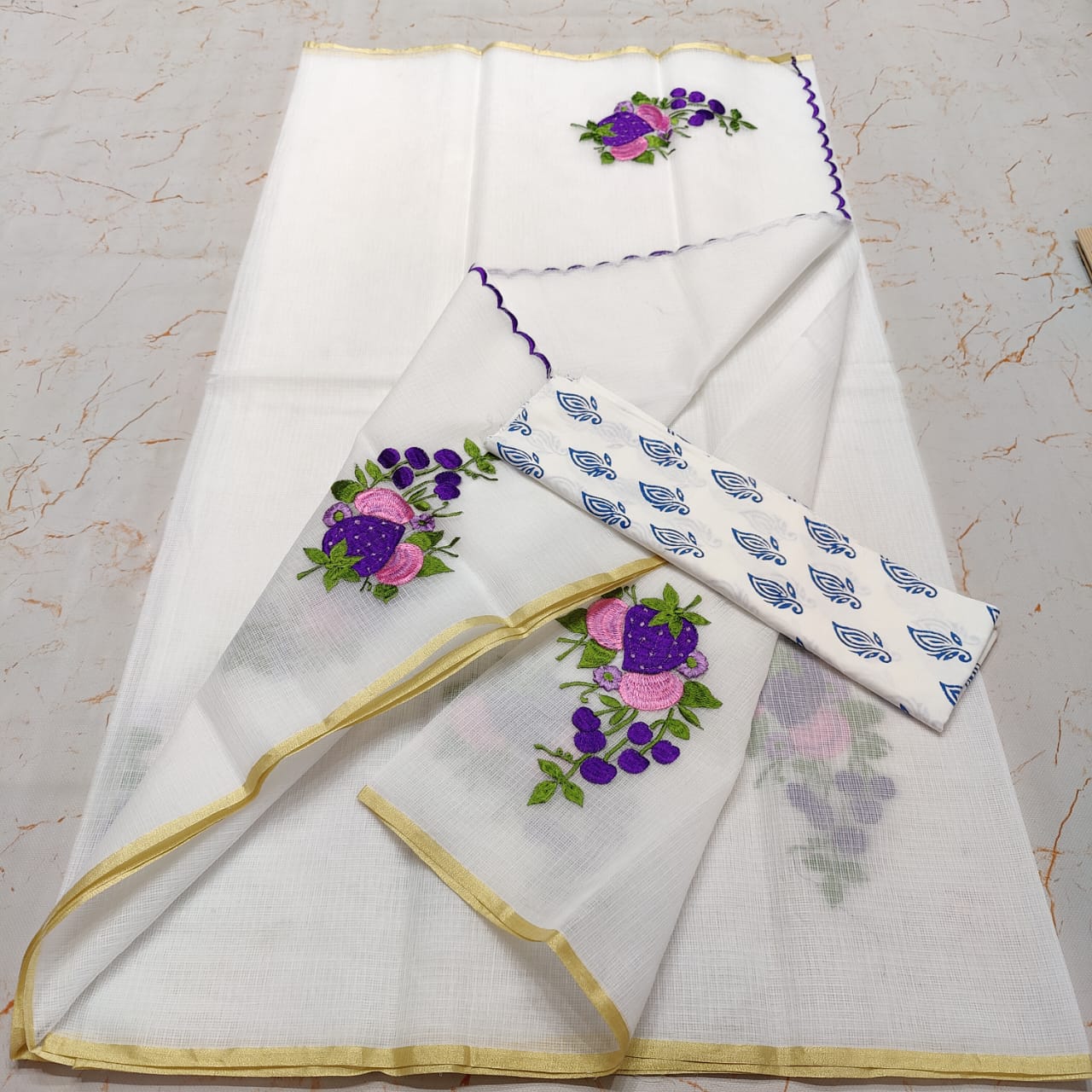 OTA DORIA MIX COTTON HAND MACHINE EMBROIDERY SAREE