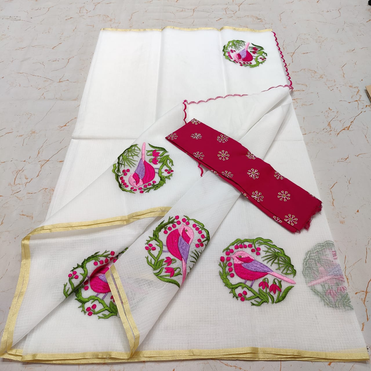 OTA DORIA MIX COTTON HAND MACHINE EMBROIDERY SAREE