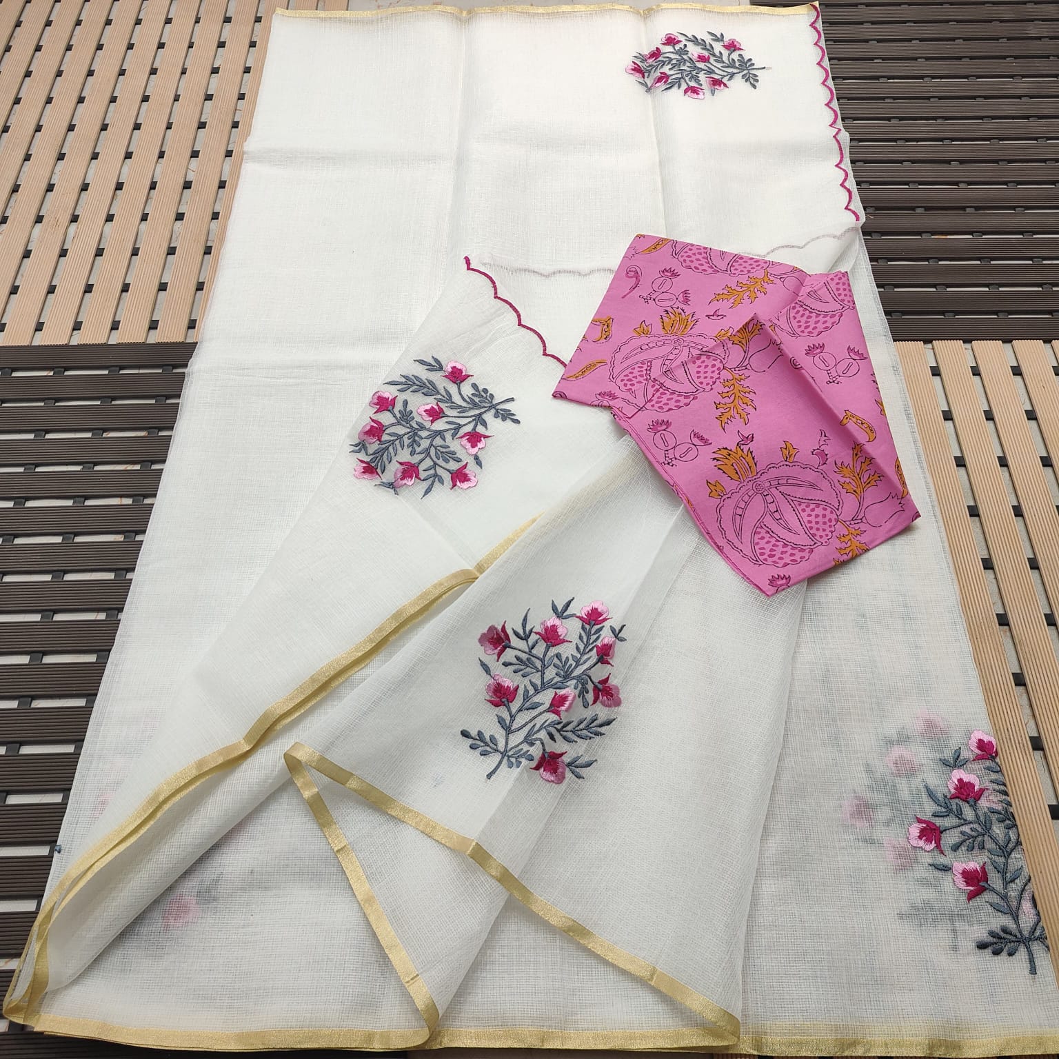 OTA DORIA MIX COTTON HAND MACHINE EMBROIDERY SAREE