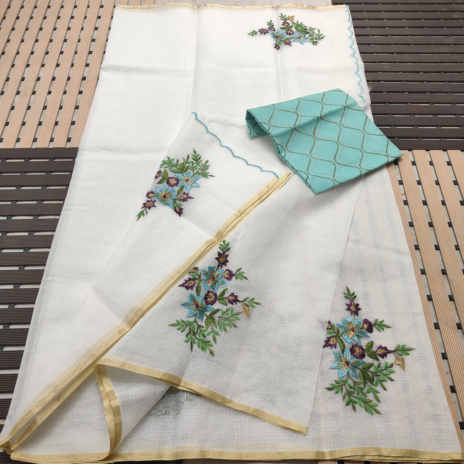 OTA DORIA MIX COTTON HAND MACHINE EMBROIDERY SAREE