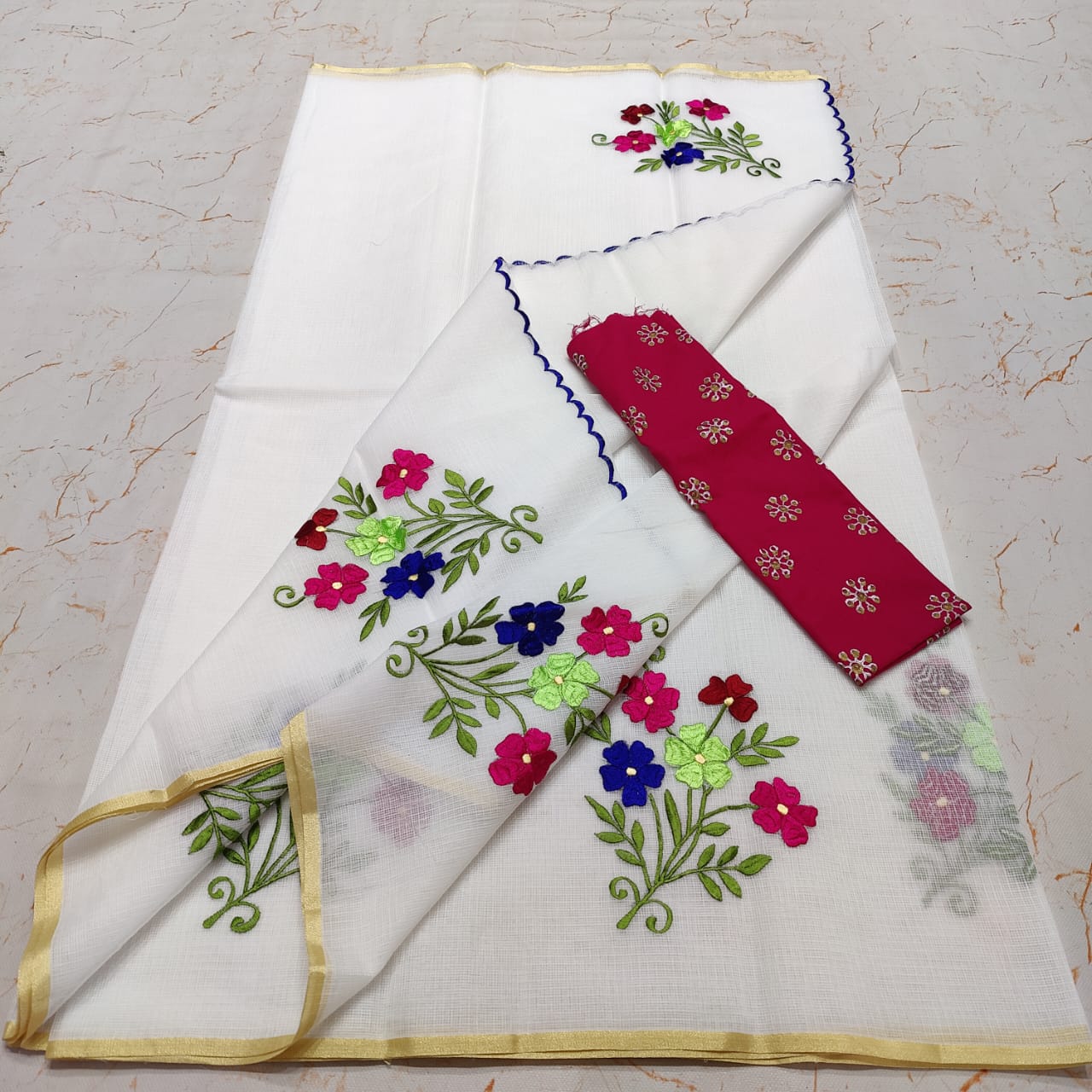 OTA DORIA MIX COTTON HAND MACHINE EMBROIDERY SAREE