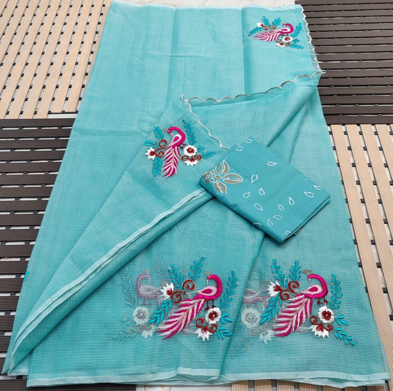 KOTA DORIA MIX COTTON HAND MACHINE EMBROIDERY SAREE