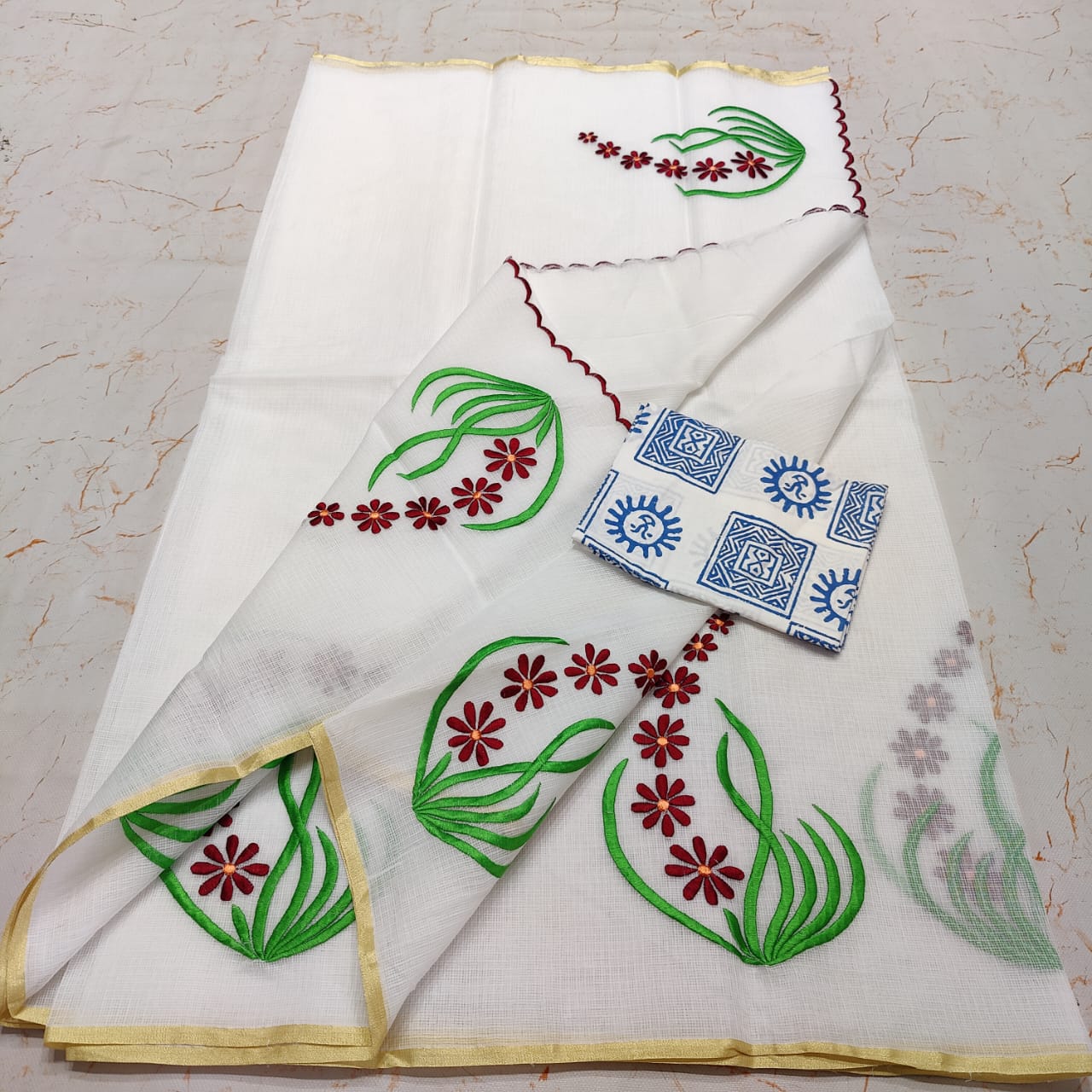 OTA DORIA MIX COTTON HAND MACHINE EMBROIDERY SAREE