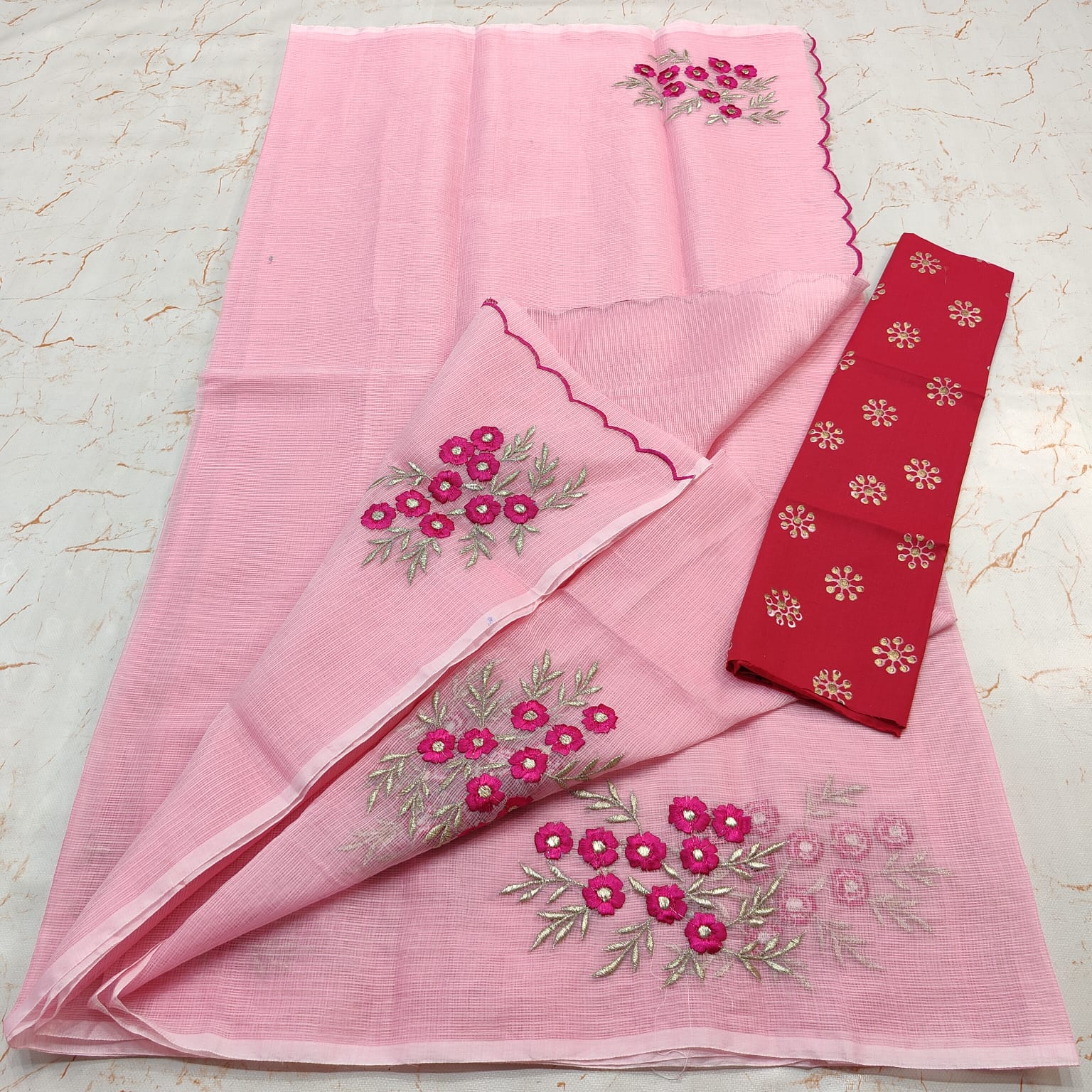 KOTA DORIA MIX COTTON HAND MACHINE EMBROIDERY SAREE
