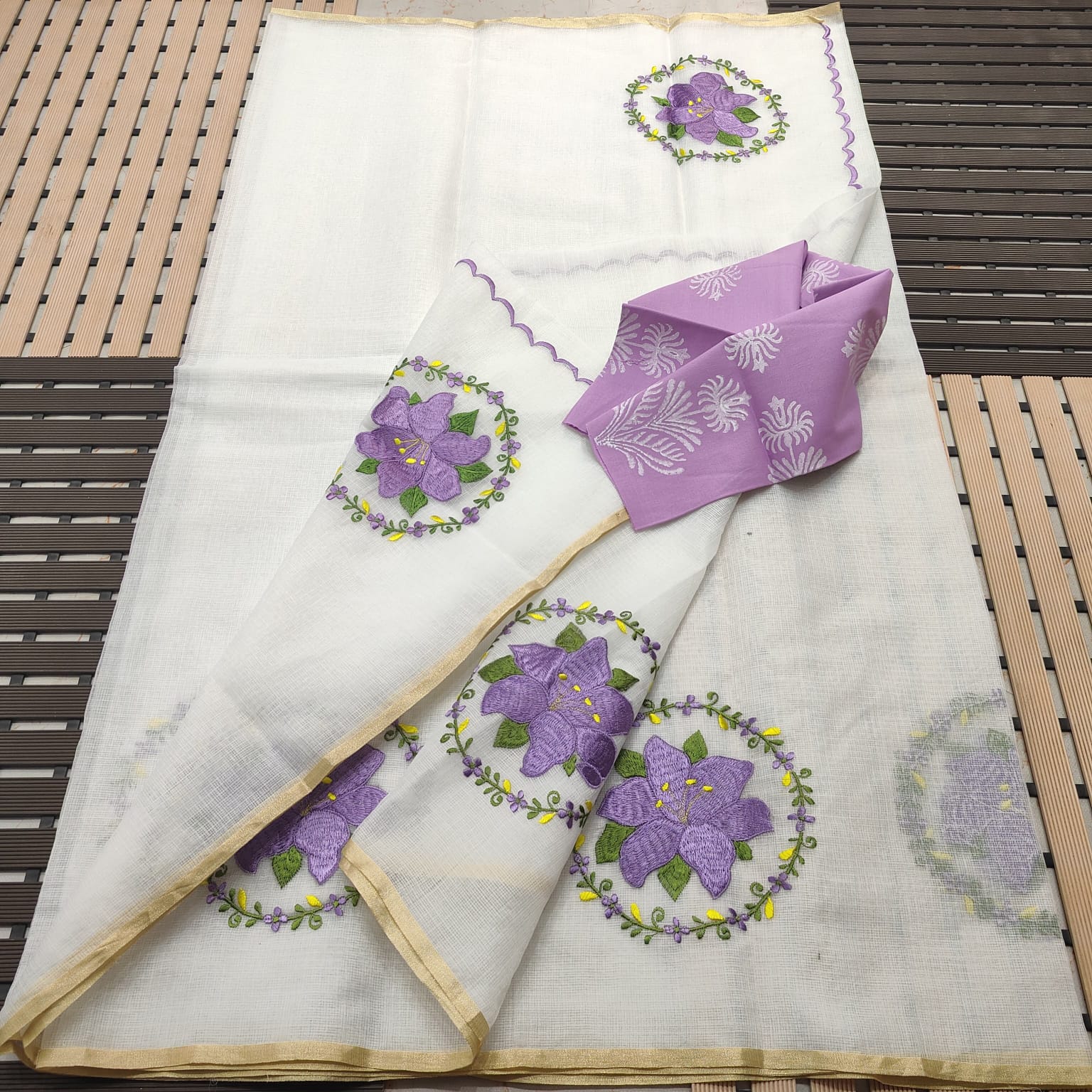 OTA DORIA MIX COTTON HAND MACHINE EMBROIDERY SAREE