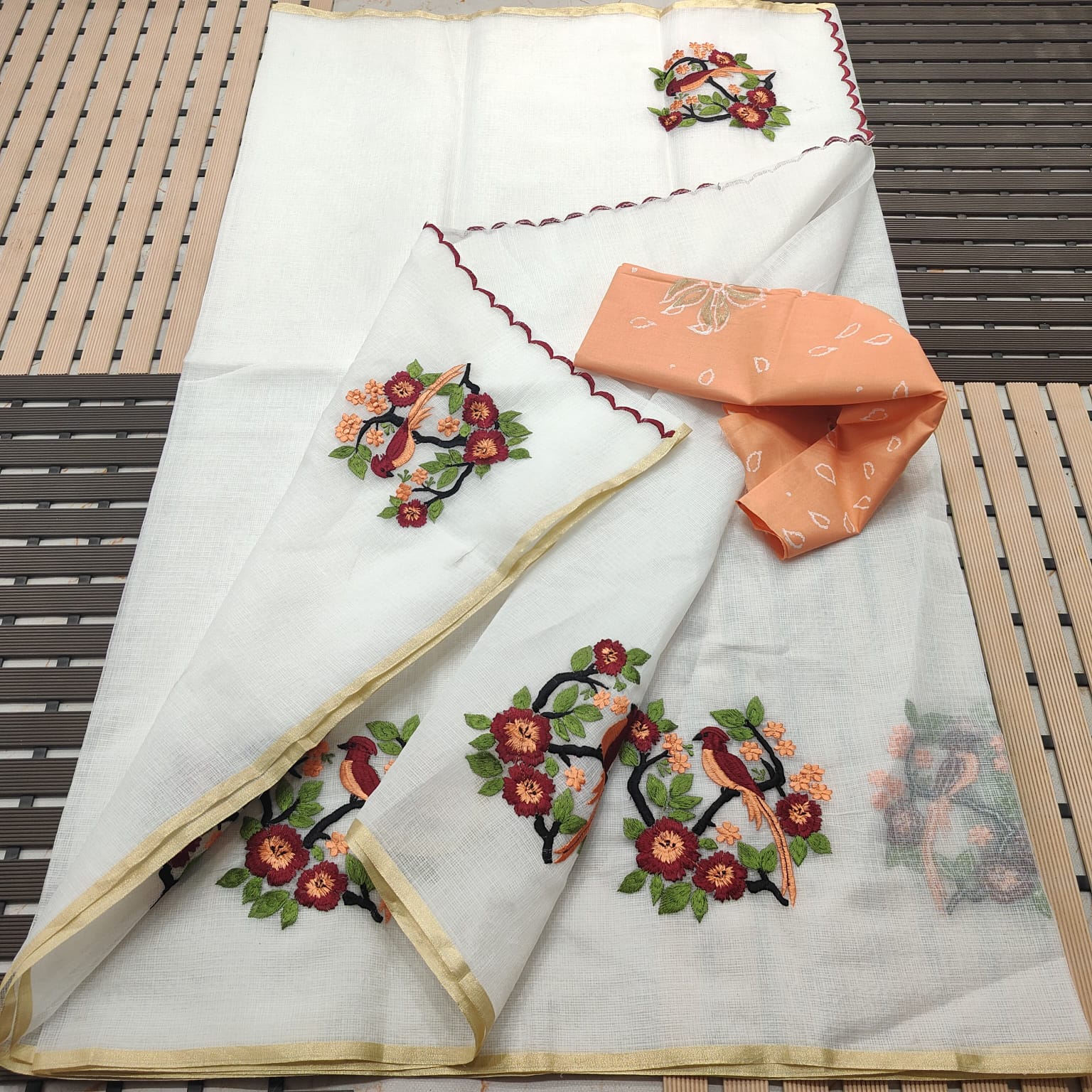 OTA DORIA MIX COTTON HAND MACHINE EMBROIDERY SAREE