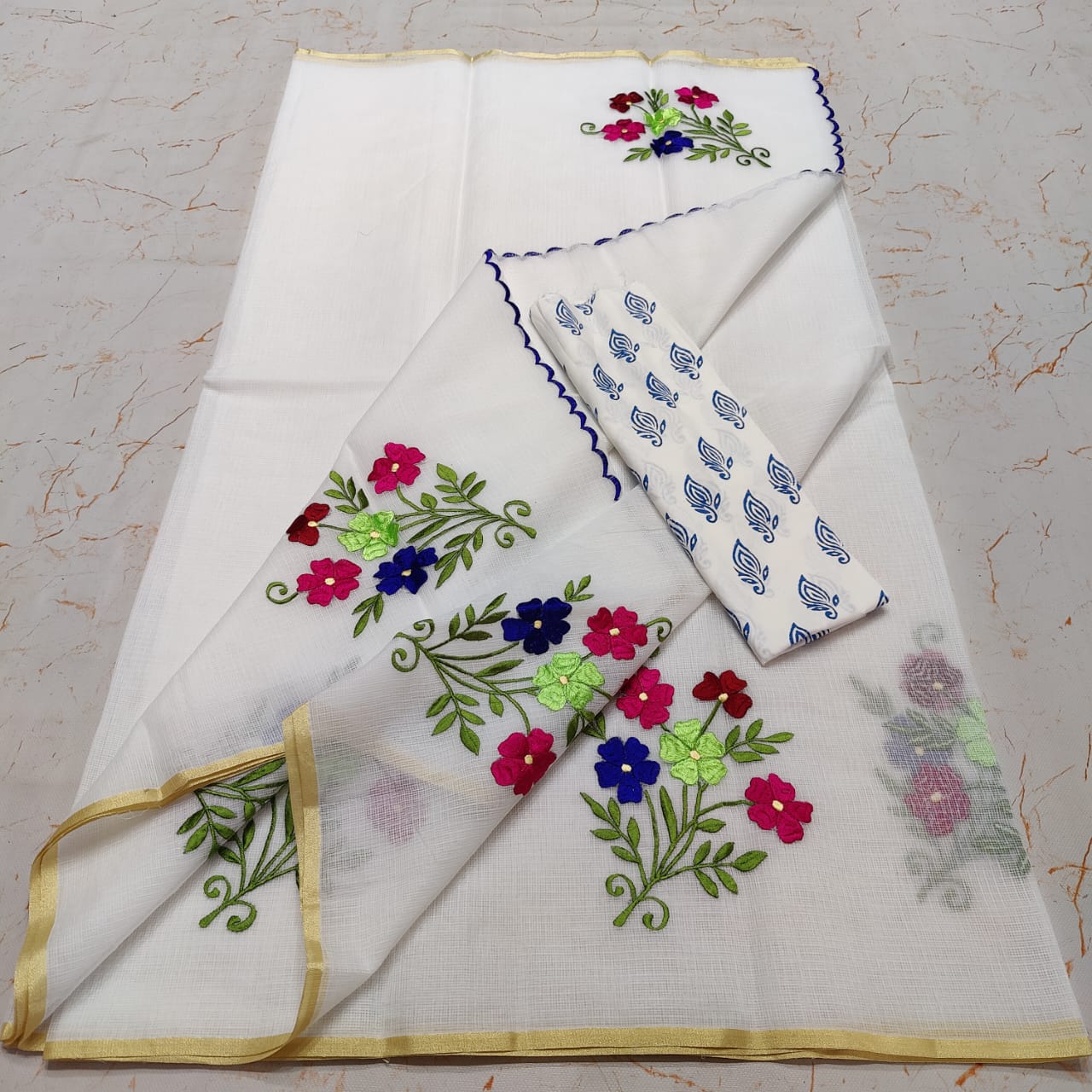 OTA DORIA MIX COTTON HAND MACHINE EMBROIDERY SAREE