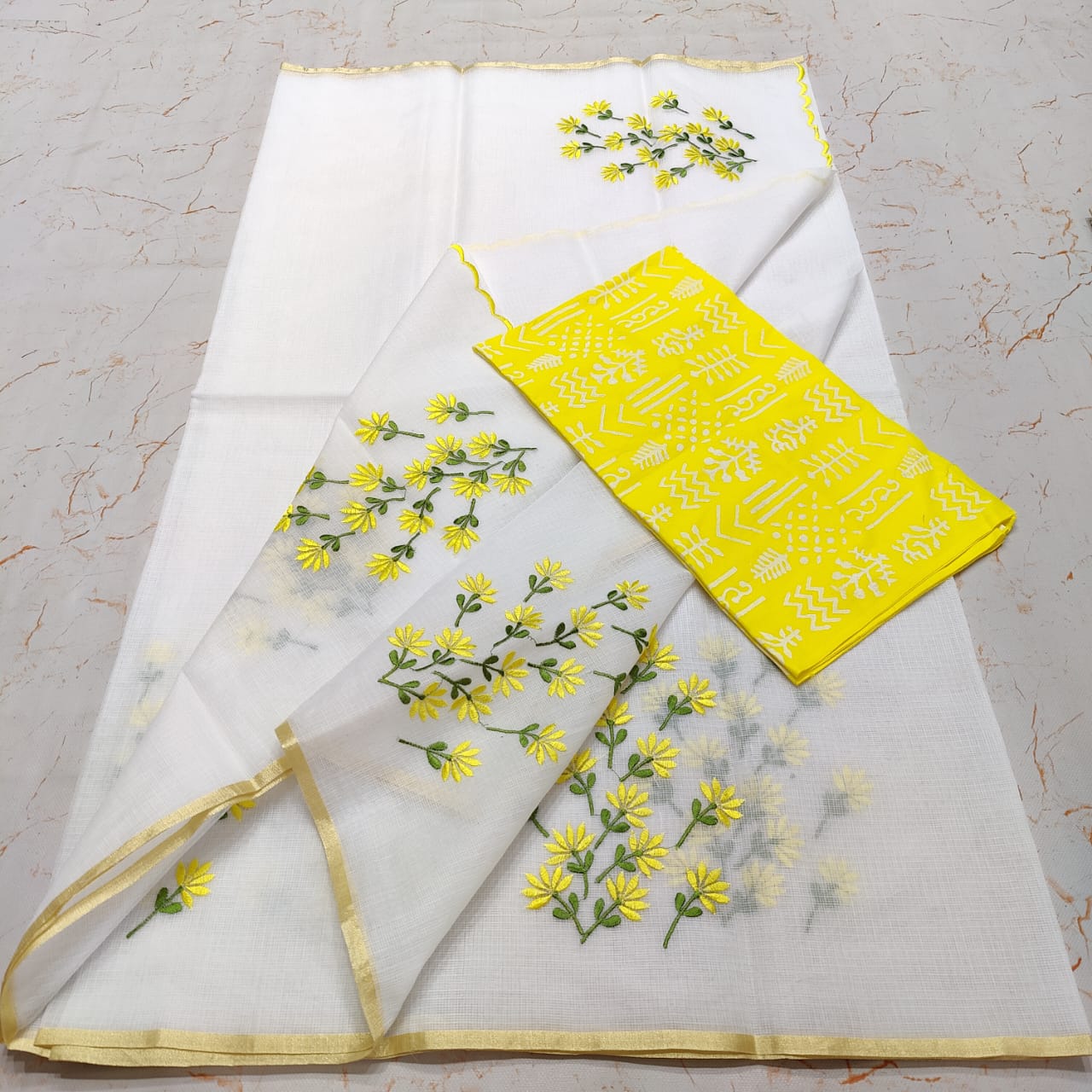 OTA DORIA MIX COTTON HAND MACHINE EMBROIDERY SAREE