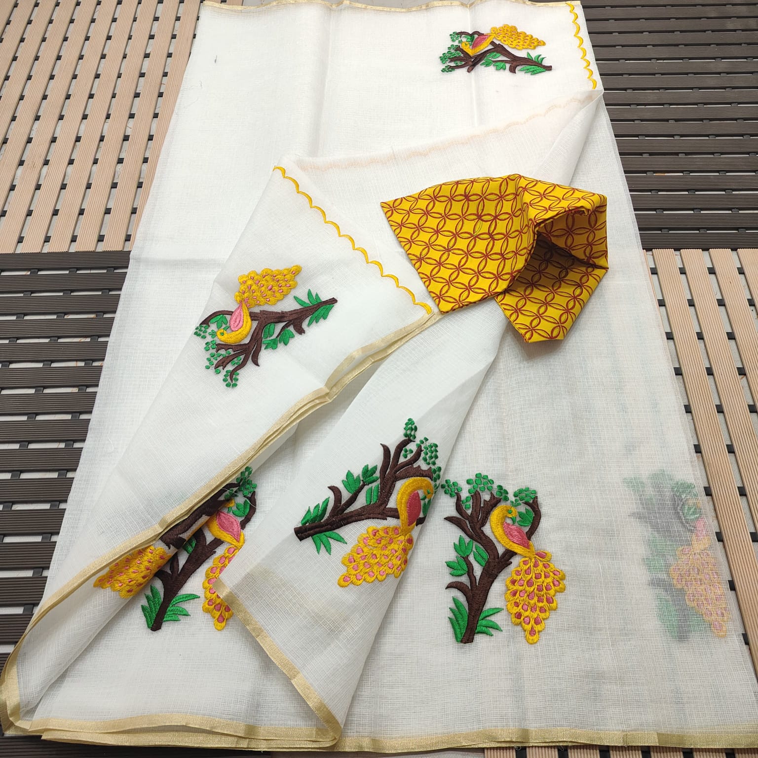 OTA DORIA MIX COTTON HAND MACHINE EMBROIDERY SAREE